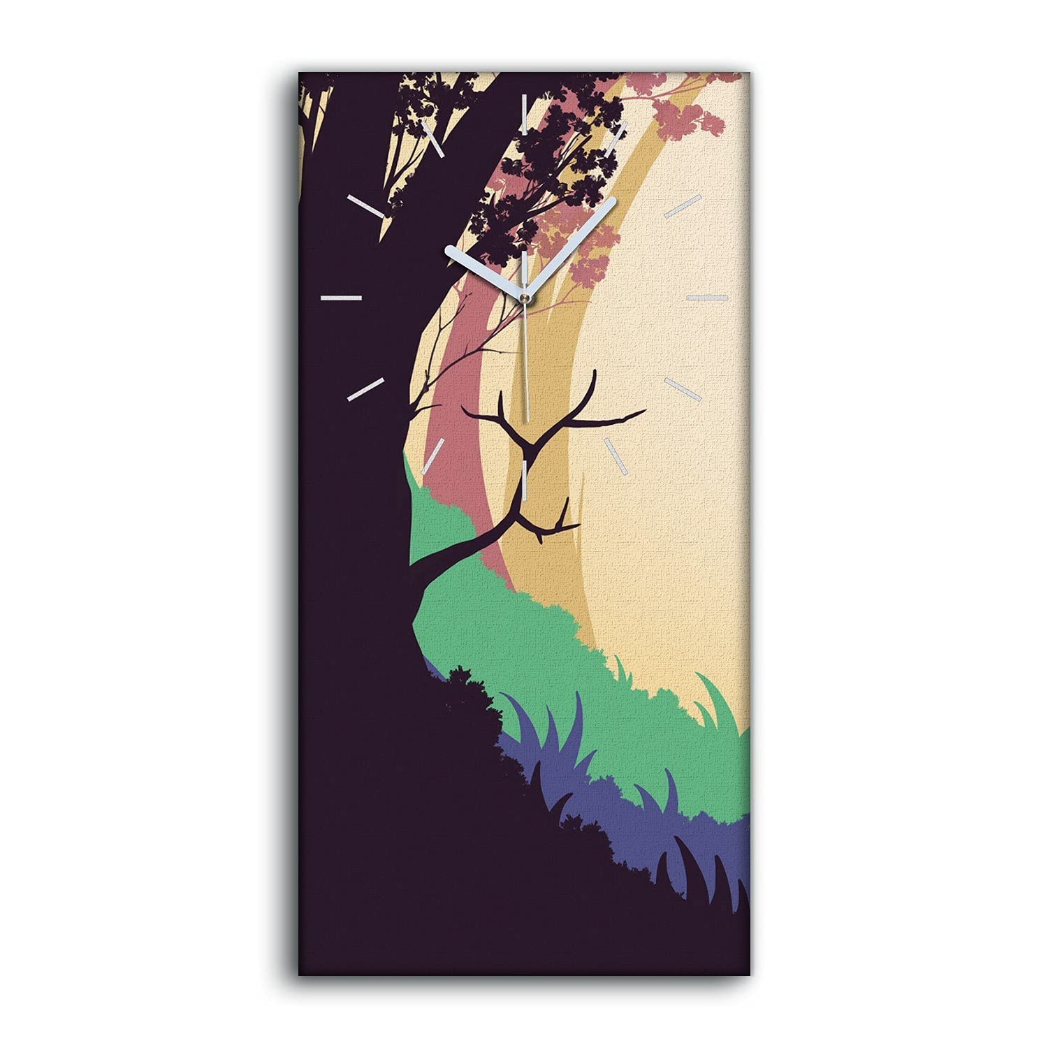 Horloge sur Toile Coloray 30x60cm Art Mural Haut de Gamme Mains Blanches Motif Forêt Innovant