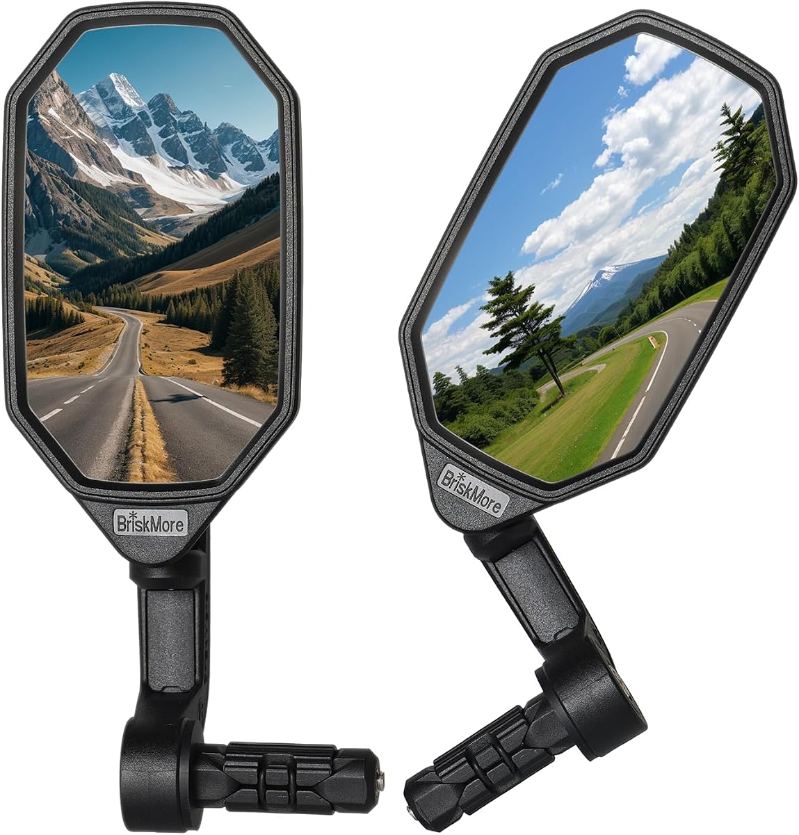 BriskMore Bar End Bike Mirrors – HD Convex Glass Bicycle Mirror for E-Bike & MTB, Scooters, Scratch-Resistant Safe Rearview, Fits Left & Right Side, 1 Pair