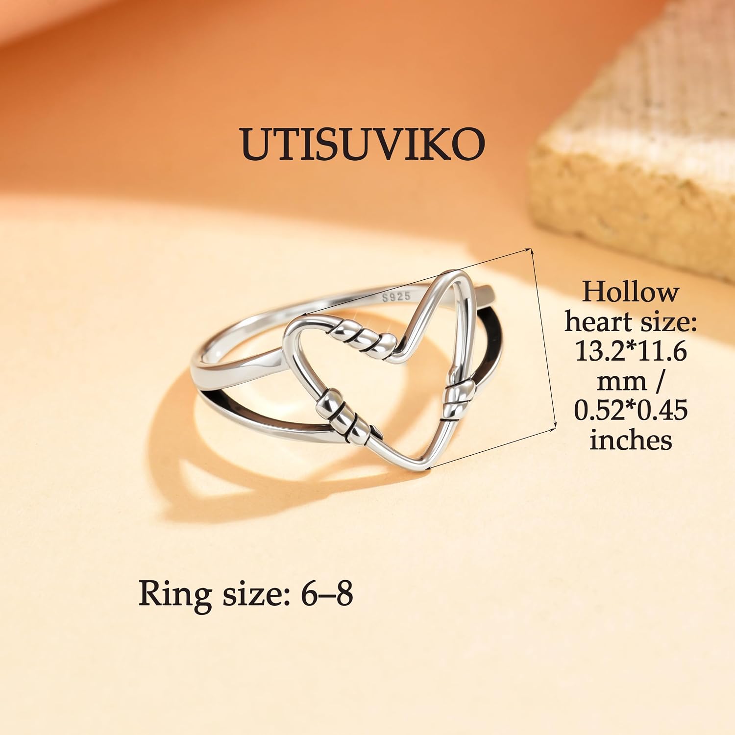 925 Sterling Silver Vintage Twisted Love Heart Ring, Minimalist Hollow Knot Stackable Statement Rings, Jewelry Gifts for Women Mom Daughter Birthday Wedding Day