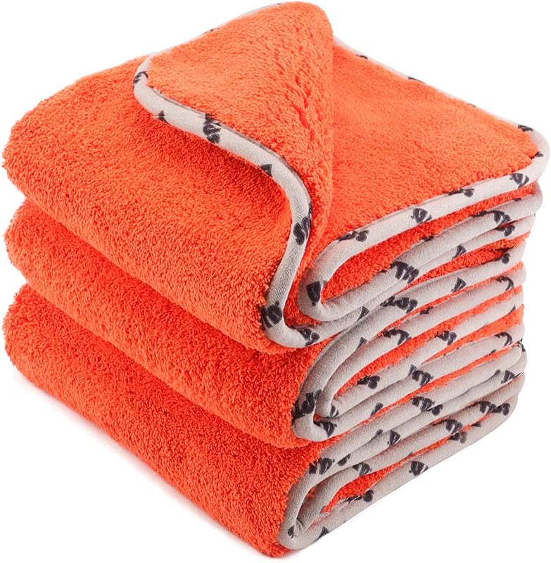 Car Microfiber Towels, 3Pcs Microfiber Car Cleaning Cloths, Upgraded 1200gsm Ultra-Thick Cars Drying Towel Microfiber for Car and Home Polishing Washing and Detailing 16'' x 16'' (3 Pack)