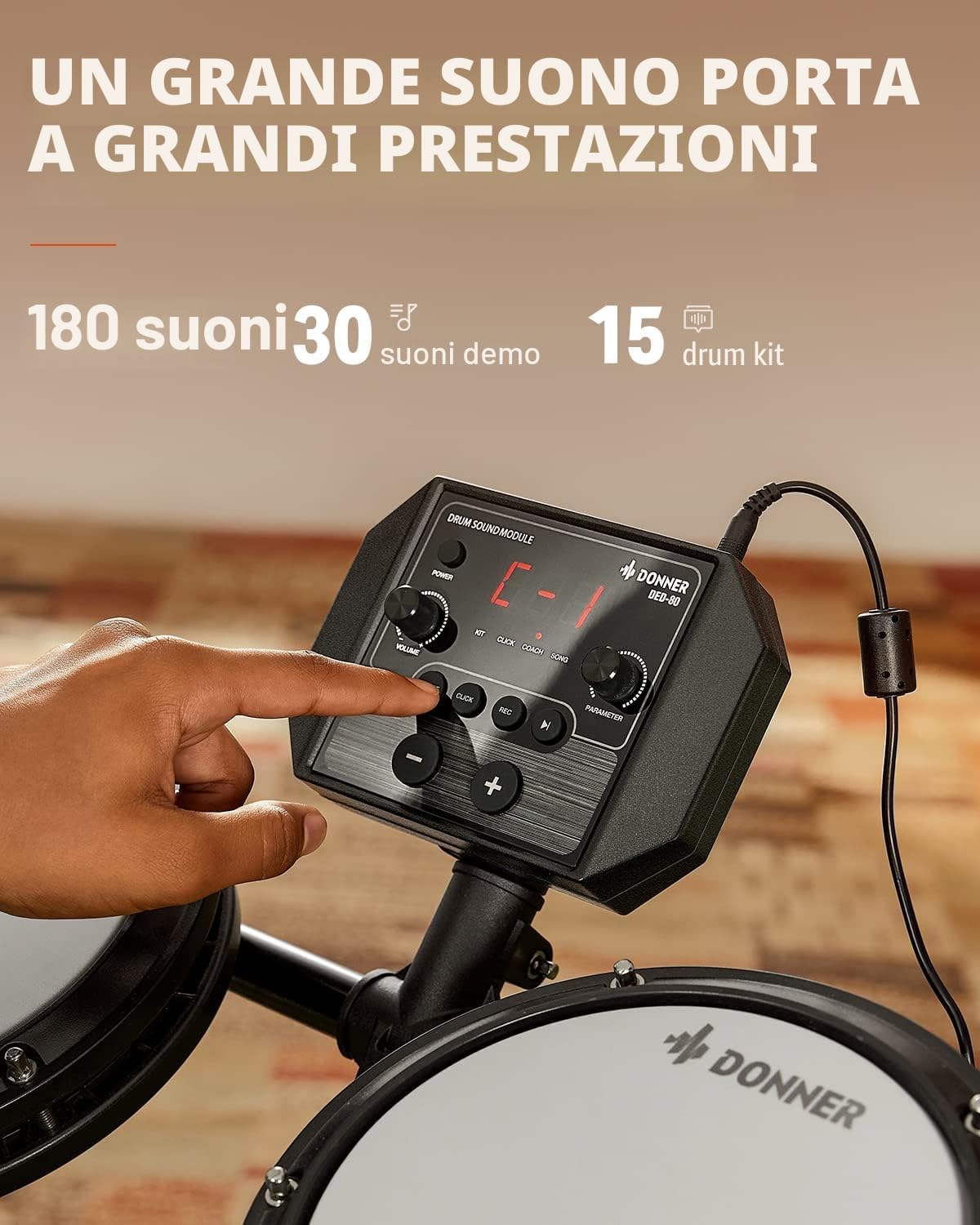 Donner DED-80 Batteria Elettrica per Principianti 180 Suoni Silenziosa Pedali