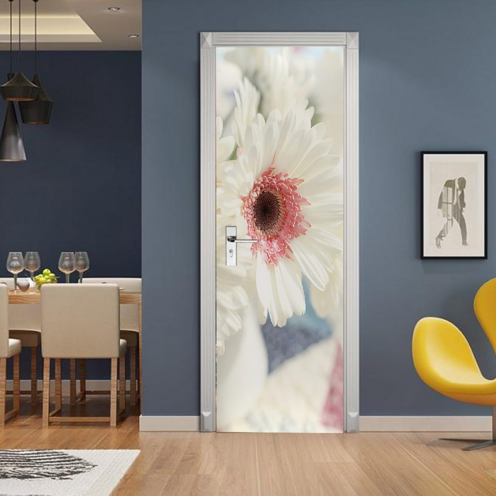 Adesivo Murale 3D Fiore Bianco Per Porte - 80x210cm, PVC Autoadesivo - Foto 4
