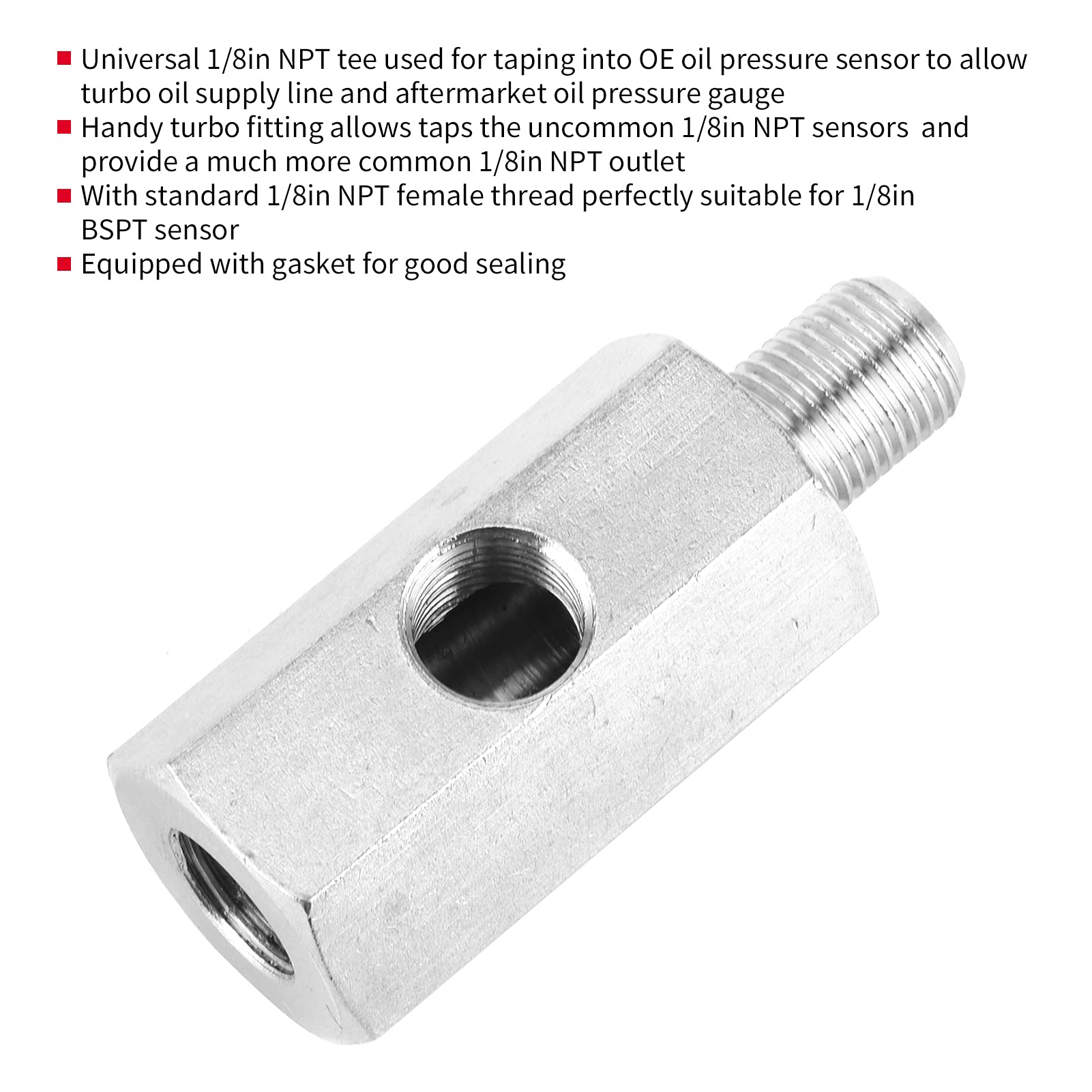 Aramox Adattatore NPT Maschio a Femmina, Adattatore per Sensore di Pressione Dell'olio Tee a Tre Vie Maschio a Femmina 1/8 Pollici a M10x1.0 Turbo Connettore per Manometro della Linea di Alim