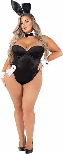 Playboy/Roma Women's Plus Size Black Bunny Costume 8PC | Adult Bodysuit with Ear