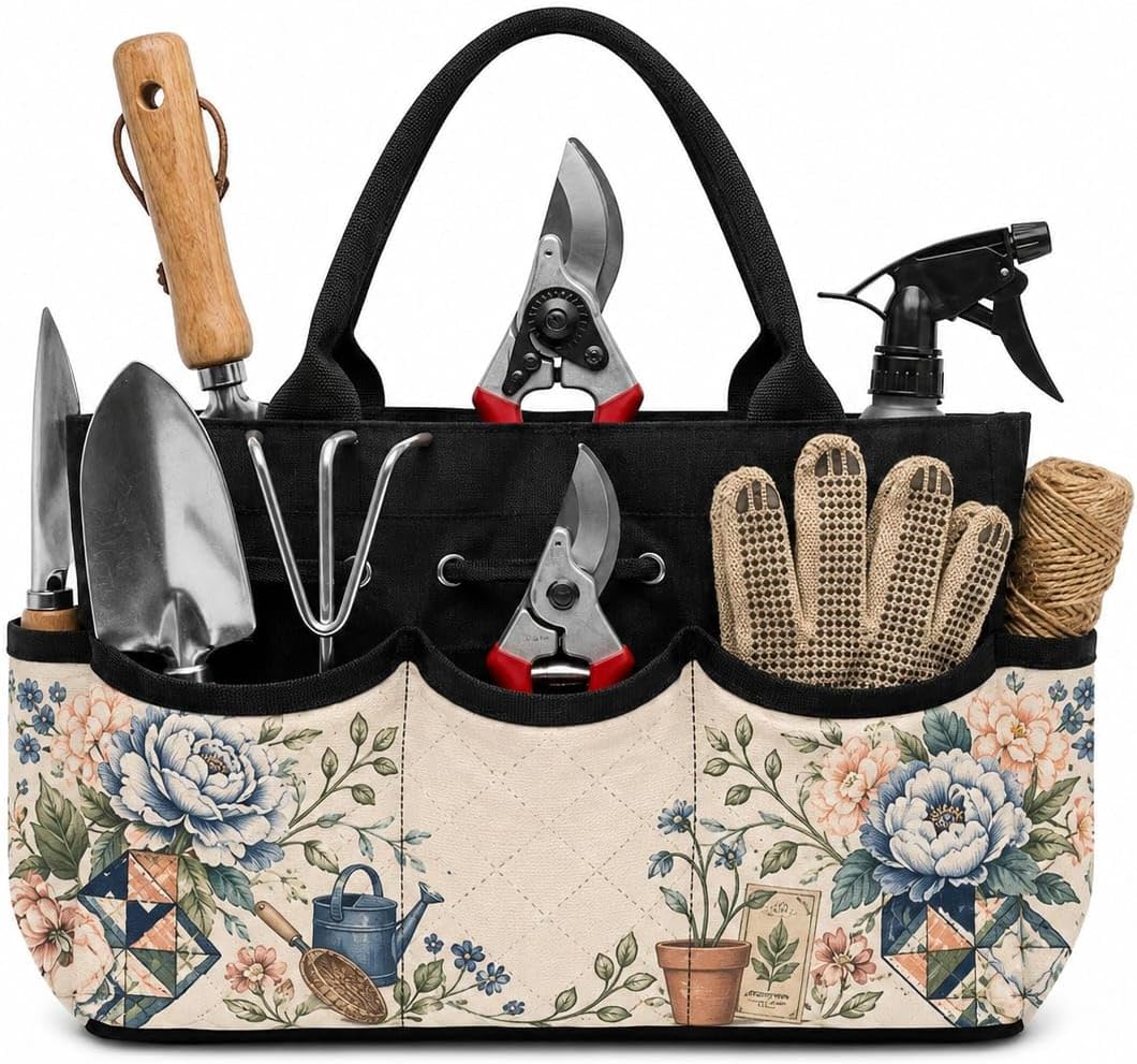 Porcelain Bloom Quilt Garden Tool Bag Organizer for Garden in Autumn