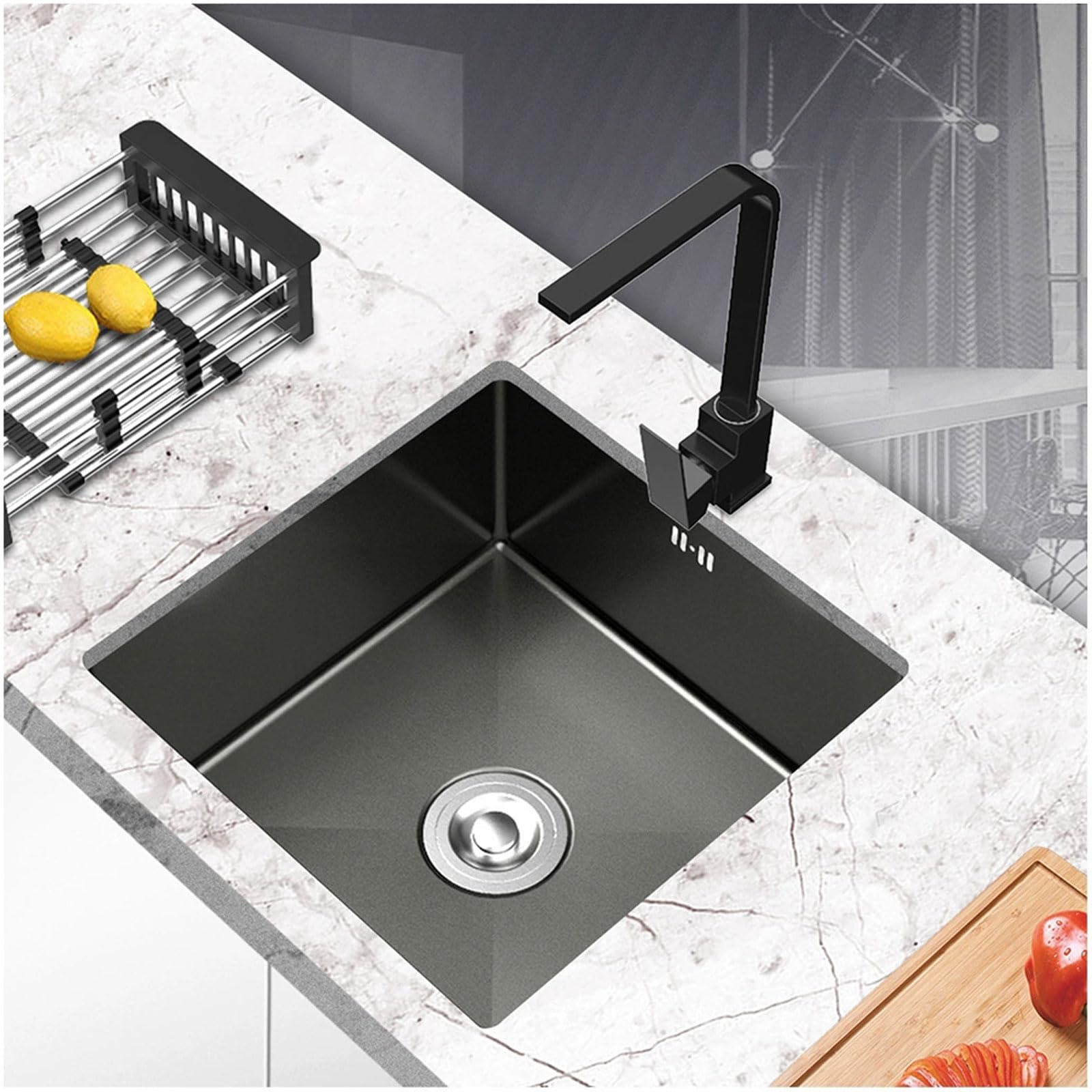 WBJGUOD Kitchen Sinks Undermount, Stainless Steel Kitchens Top Mount Black and Taps Premium Dishpan for Sink, Easy Drain Noise Reduction