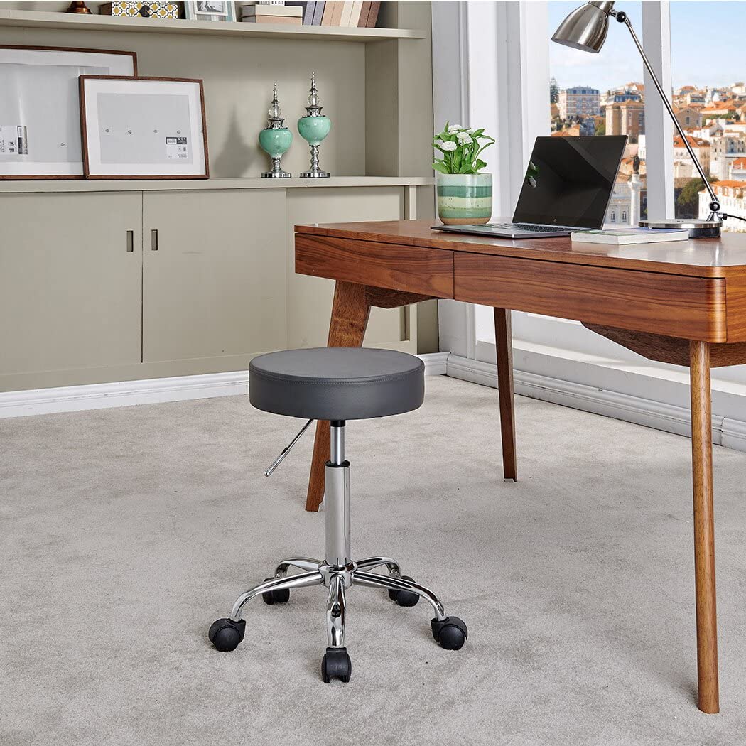 Faux Leather Upholstery Height-Adjustable Swivel Standard Multipurpose Medical/Bar Stool In Dark Grey Color, 17.72 Inch