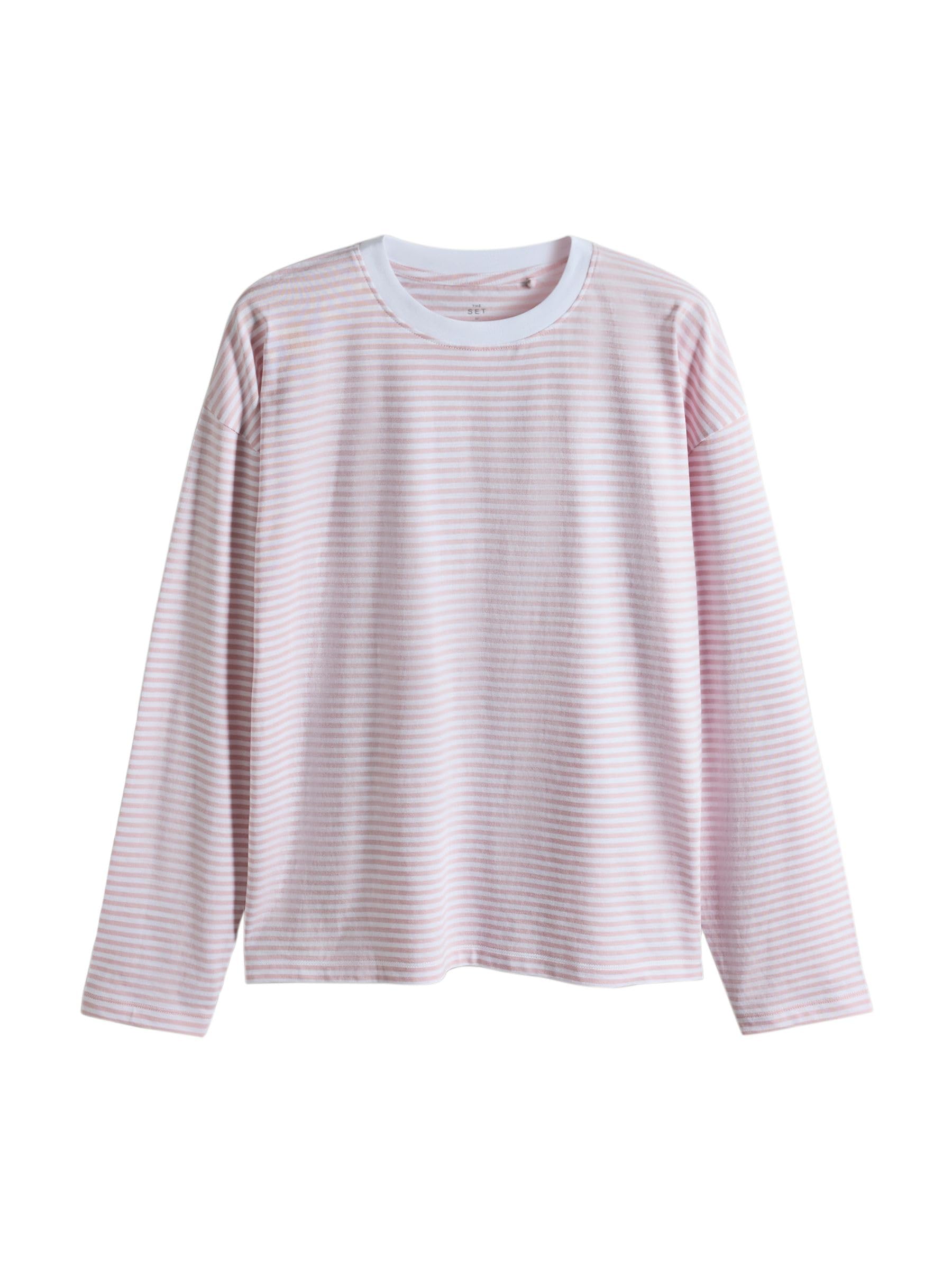THE SET Femme T-Shirt Essential décontracté à Manches Longues, Lot de 5