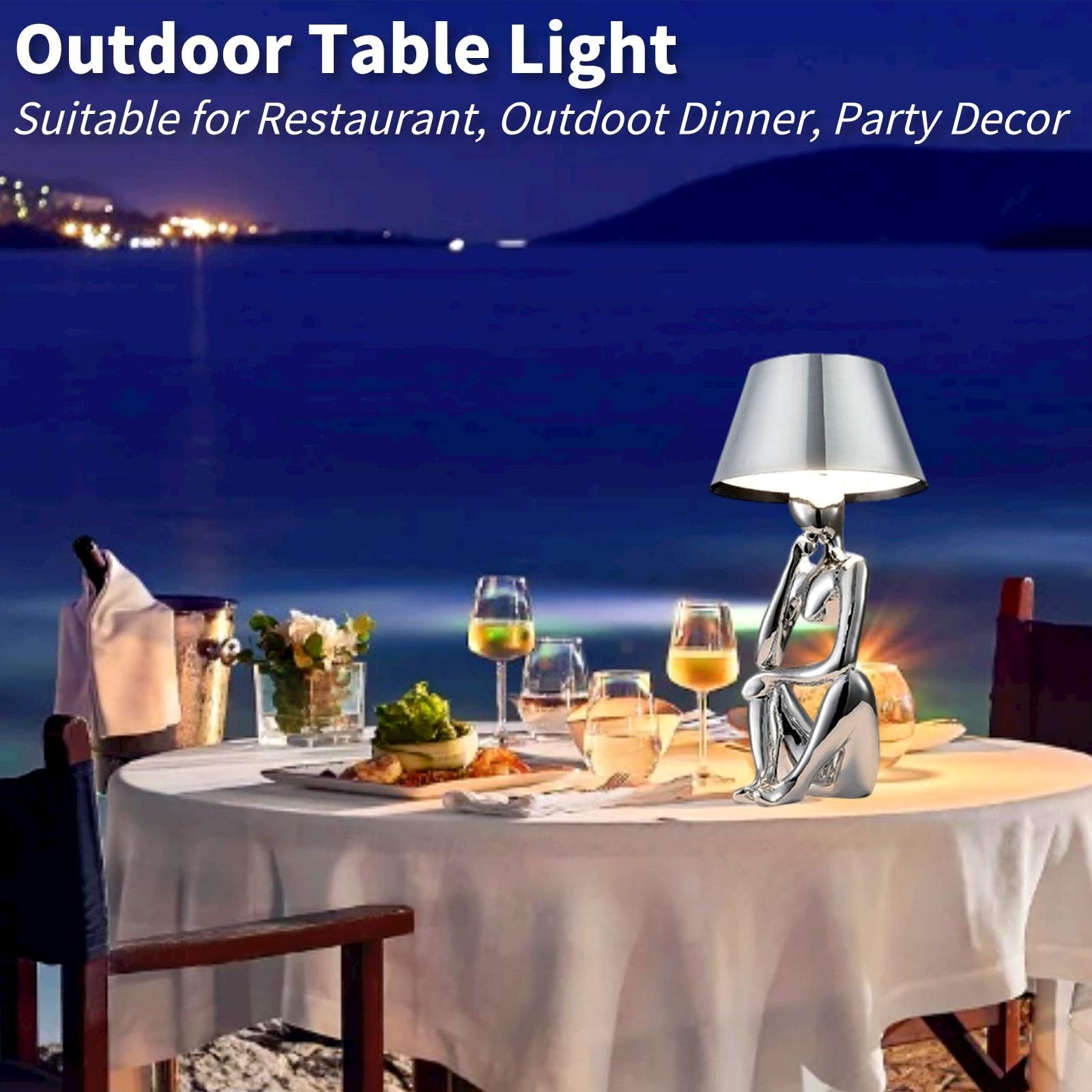 Lampada da tavolo senza fili, decorazione per la casa, lampada da scrivania touch, statue di pensatori creativi, sculture a LED, luce notturna per soggiorno, camera da letto, decorazione per