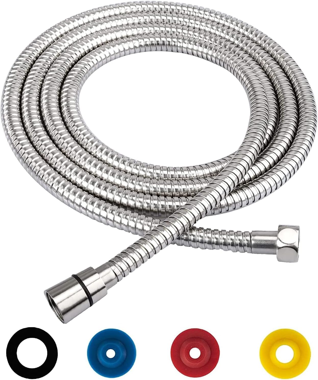 JOZMMZEOOA Stainless Steel Extra Long Flexible Shower Hose, High Pressure Anti-Kink Anti-Twist Replacement Hose with Brass Insert (Silver, 197In/5M)