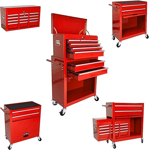 Miniatura 8 de Fulvari Cofre de herramientas rodante, 8 cajones con ruedas, caja de herramientas portátil con ruedas, organizador de herramientas de alta capacidad