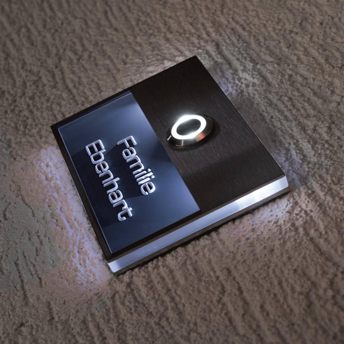 Metzler Türklingel Edelstahl Klingelschild LED-Klingeltaster & Beleuchtung - 3D-Gravur Beschriftung - Klingelplatte - Befestigung wählbar (Aufputz, Anthrazit)
