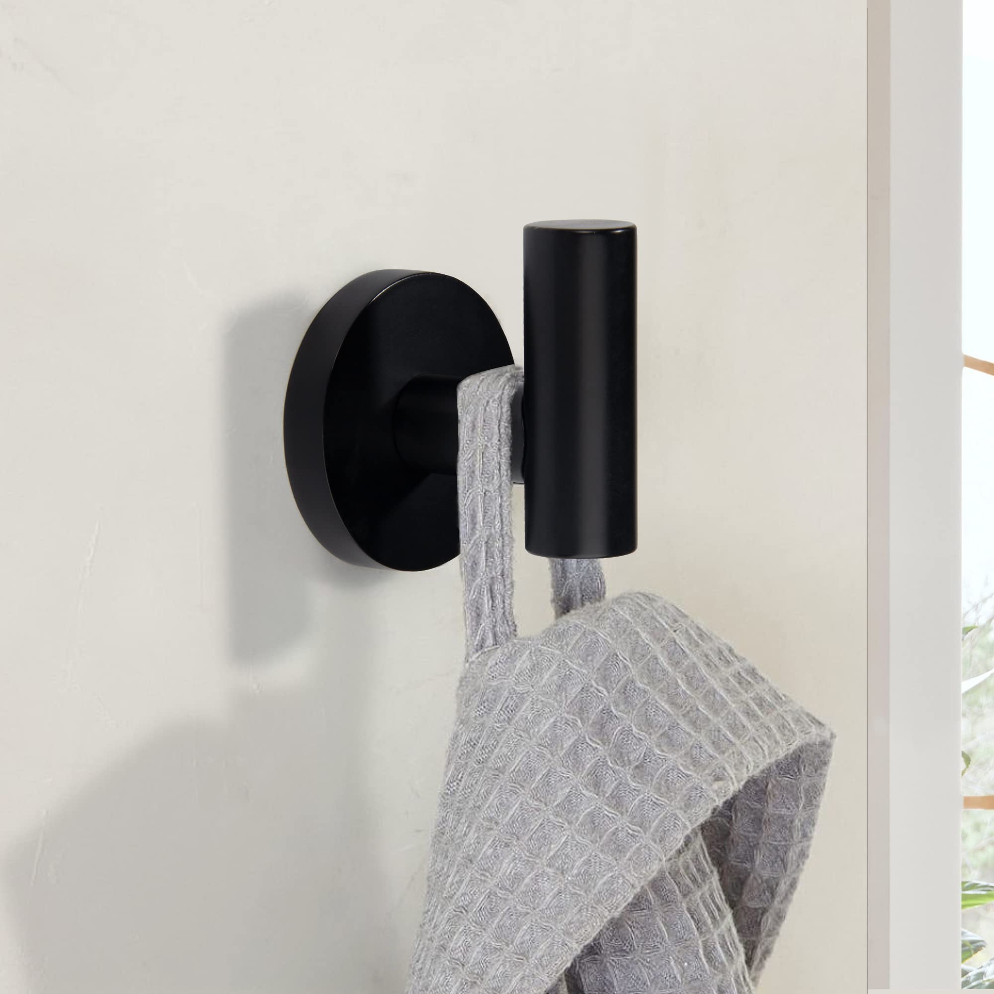 TUNNY Paquete de 3 Ganchos Redondos para Colgar, Abrigos de Baño, Negro Mate, Gancho Resistente para Puerta, Toalla, Ropa, Armario, Esponjas, Gancho de Pared para Baño, Dormitorio, Cocina