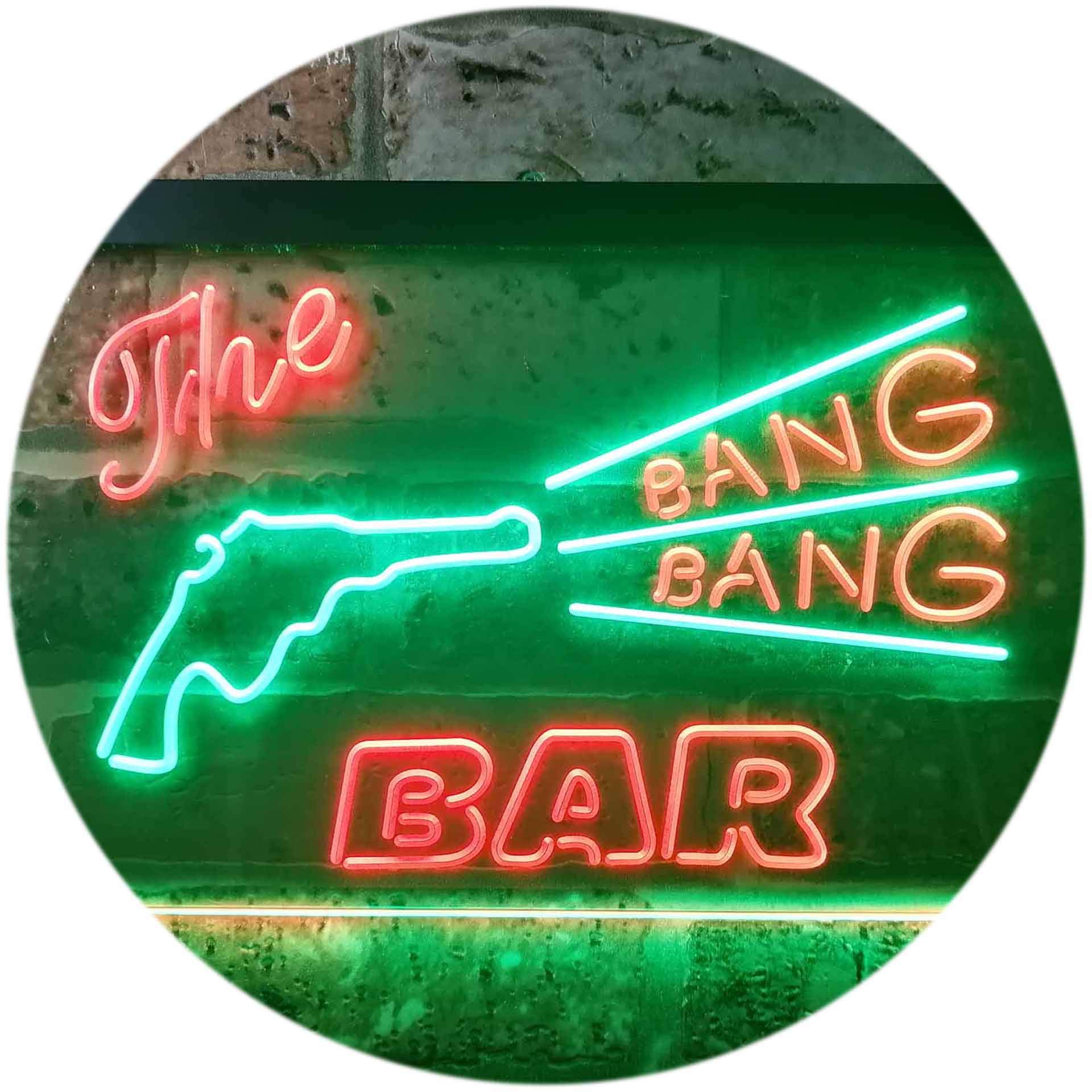 The Bang Bang Bar Gun Dual Color LED Enseigne Lumineuse Neon Sign Vert et rouge 600 x 400mm st6s64-i3347-gr