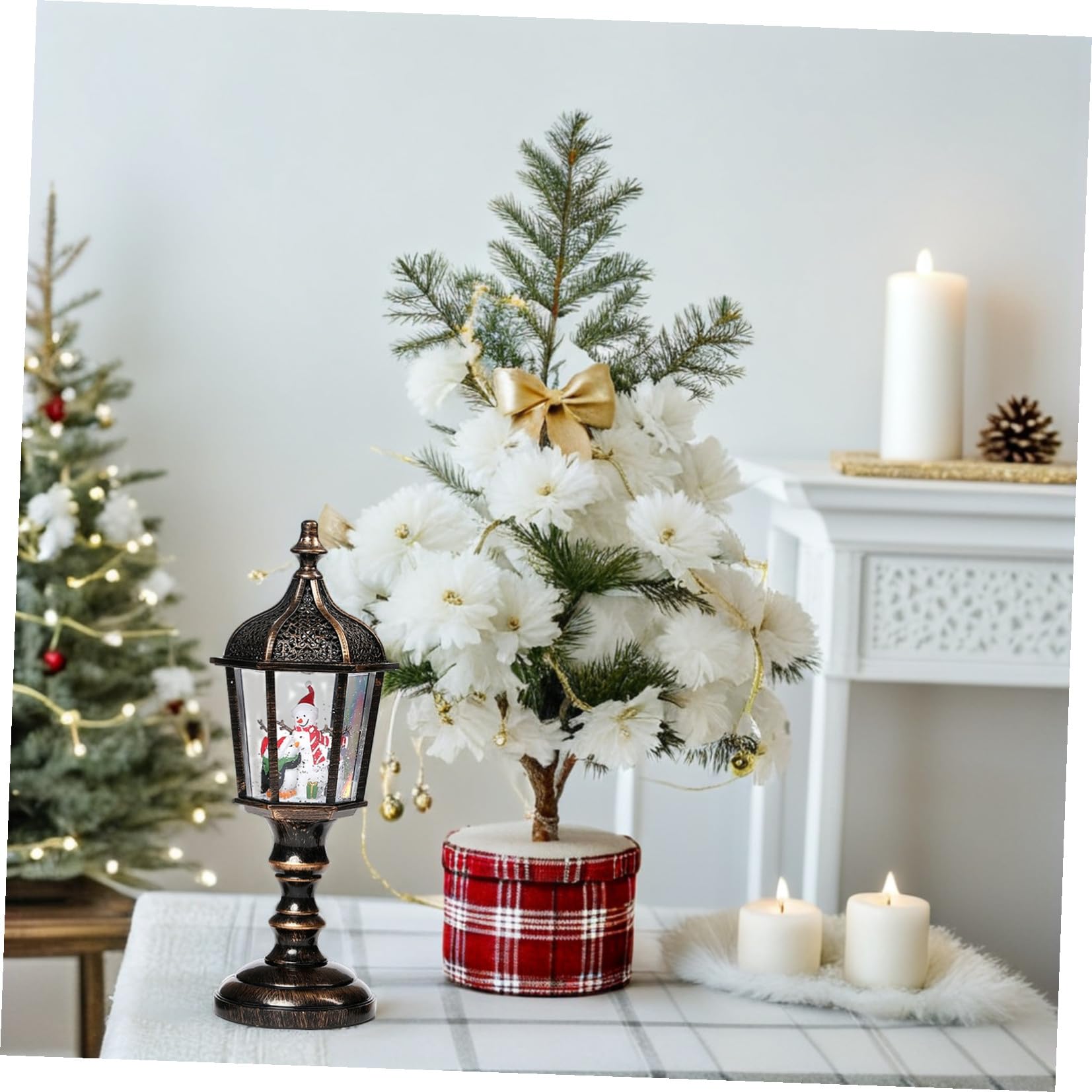 STOBAZA 2 Pezzi Lanterna Decorativa di Natale Musicale in Resina con Illuminazione USB e Batteria, per Decorazione Casa e Ufficio con Atmosfera Festiva Natalizia