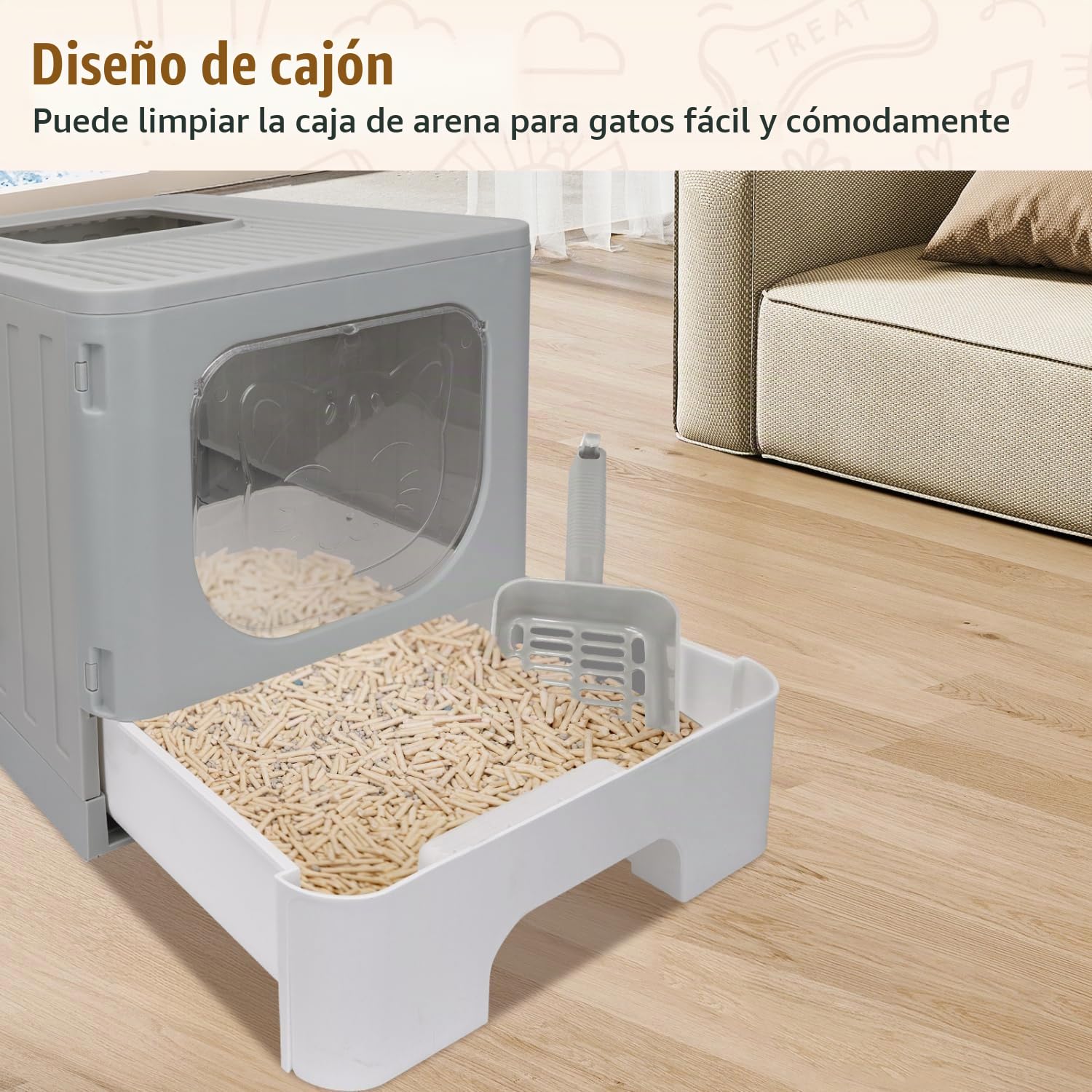 Nobleza - 2 x Arenero para Gatos, Caja de Arena Plegable para Gatos, Caja Arena con Bandeja Extraíble y Pala, Espacioso para Gatos Grandes, 48.5 x 38.5 x 38.2 cm