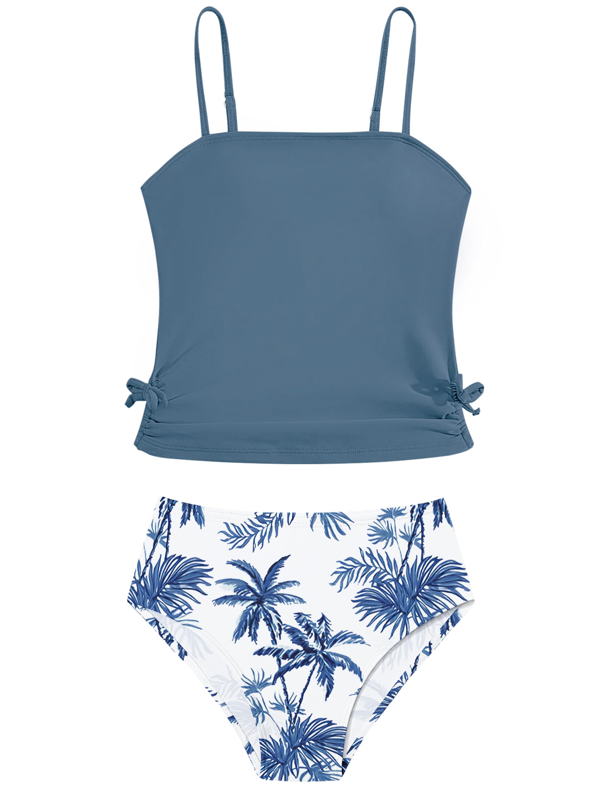 Girls Tankini Swimsuits Two Piece Bathing Suit Drawstring Swimwear Set for Girls 7-14 Years