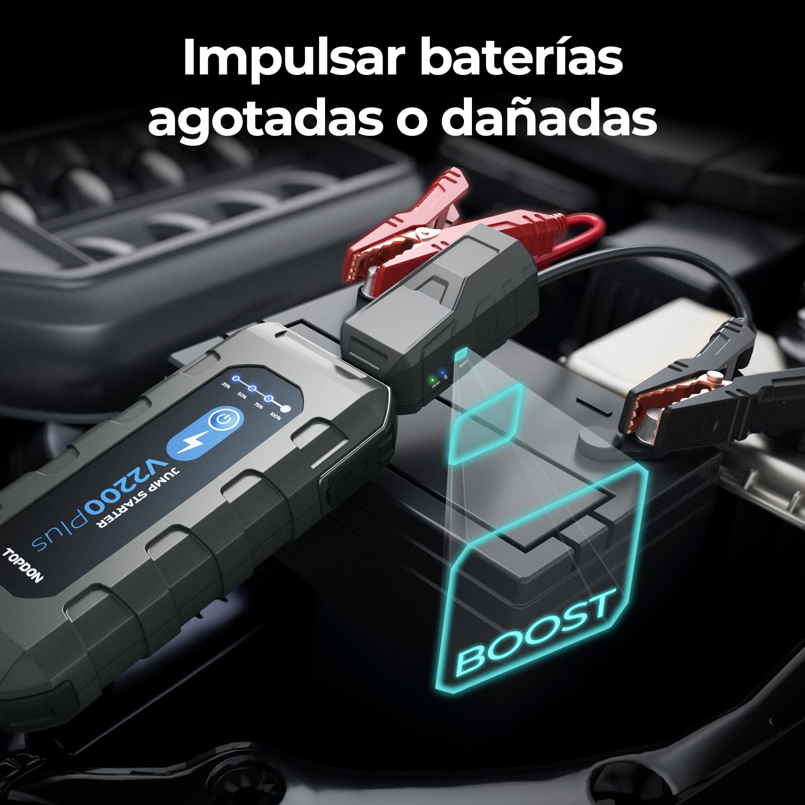 TOPDON V2200 Plus Arrancador de Coches y 12V Comprobador de Batería 2 en 1, Arrancador de Baterias de Coche 2200A para 8L Gas/6L Diesel