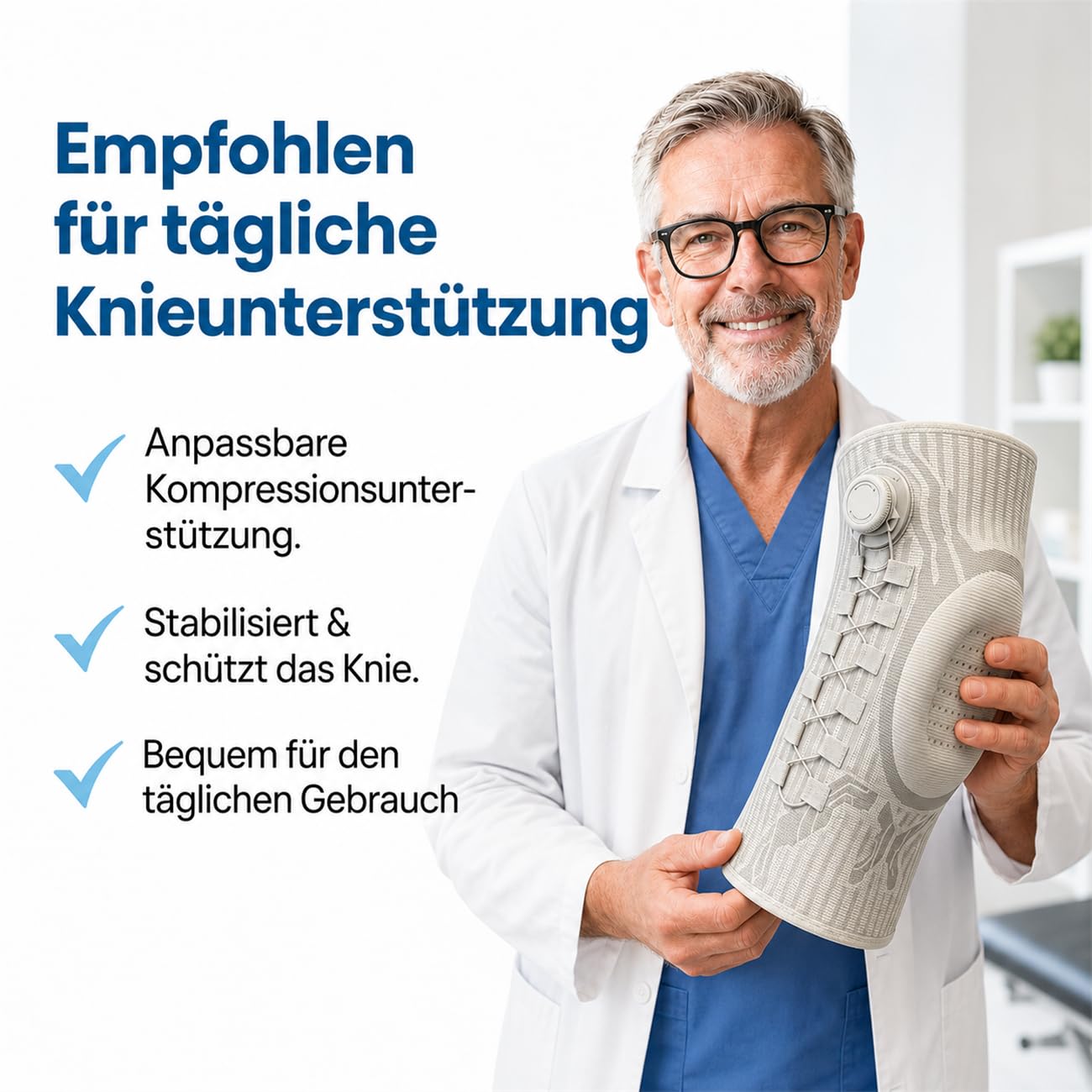 Verstellbare Kniebandage für Damen & Herren – Kompressionsstütze mit seitlichen Stabilisatoren & Patella-Gel-Pad, Atmungsaktive Knieorthese für Sport, Meniskus, Arthritis & Gelenkschmerzen