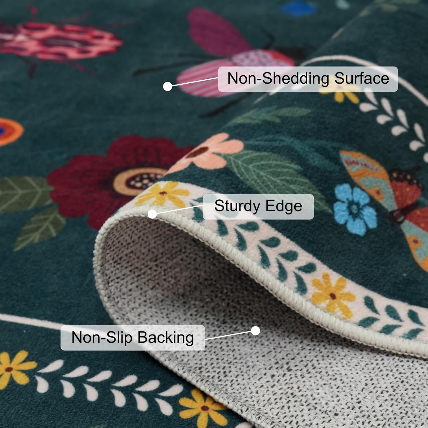 MOSISO 4x6 Area Rug for Living Room, Soft Non-Slip Vintage Butterfly&Insect Low Pile Carpet, Faux Wool Rectangular Washable Area Rugs Carpet for Living Room Bedroom Dining Room Home, Green