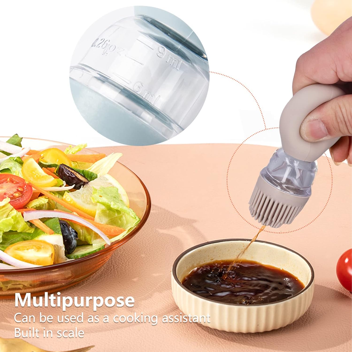 Srliya 2pcs Oil Container with Silicone Brush Oil Dispenser Bottle for Kitchen Grilling Baking Cooking (Coffee Color)
