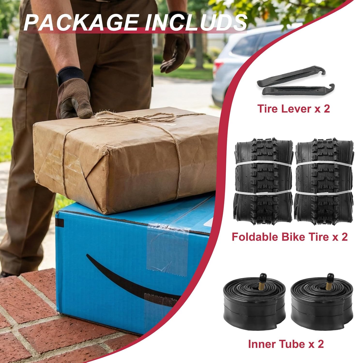 2-Pack Mountain Bike Tires & Tubes Set: 16/20/24/26-Inch Puncture-Protection MTB Tires with Heavy-Duty Butyl Inner Tubes & Tire Levers for Off-Road Cycling