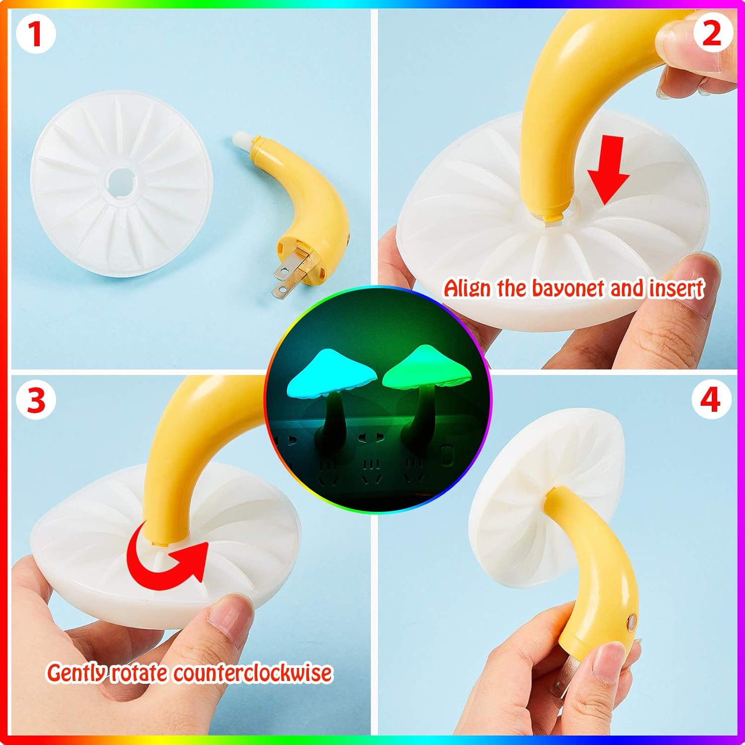 Honoson 4 Pieces Mushroom Night Light LED Night Light Plug in Lamp 7 Color Magic Mini Pretty Mushroom Shaped Lamp Adults(7-Color Light with White Cover)