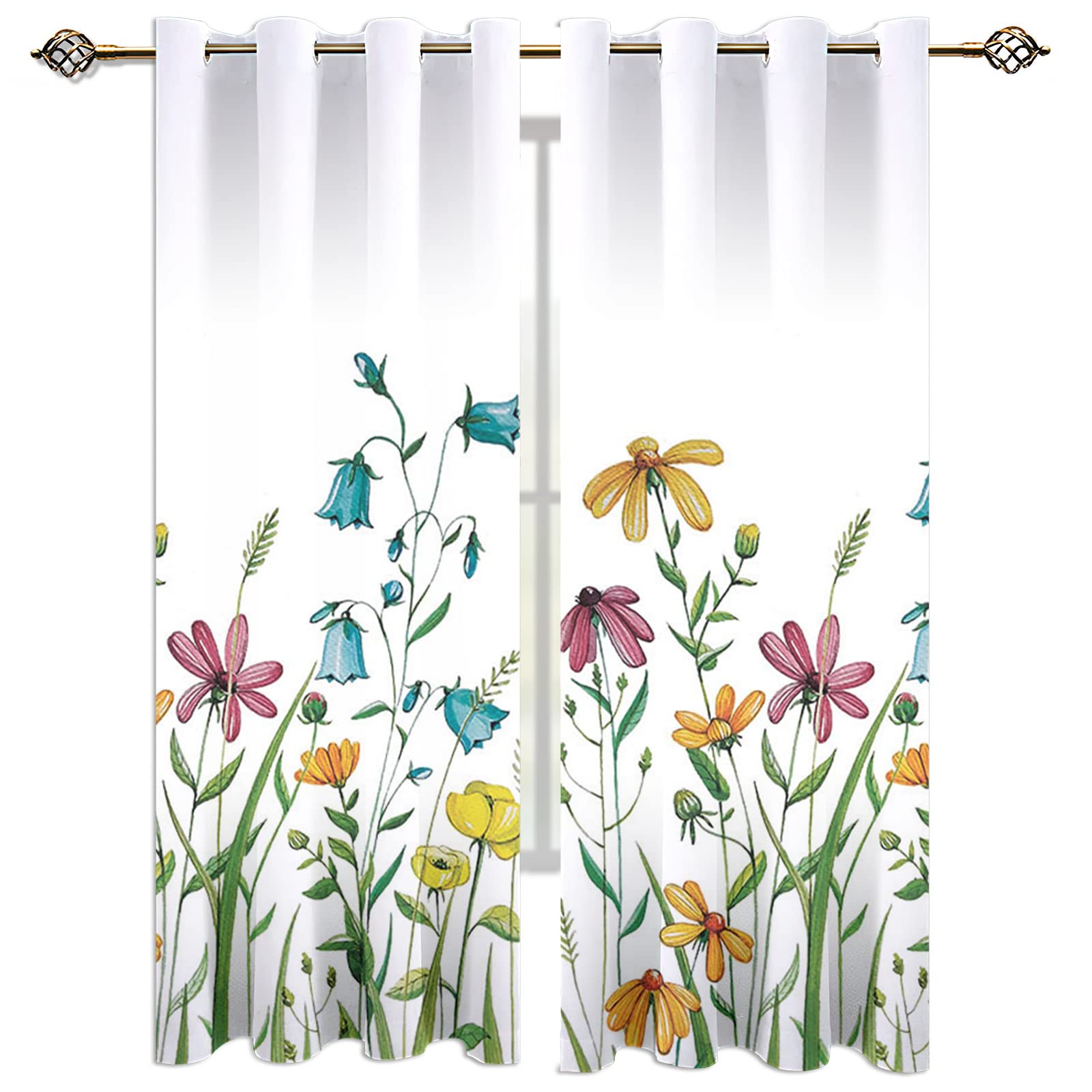 SVTUSR Cortinas Salon Modernas 2 Piezas Cortinas Opacas Termicas Aislantes Frio Y Calor con Ojales 140X160Cm 3D Ilustración Floral Colorida Dibujada A Mano Patrón Opacas para Ventanas Dormitorio
