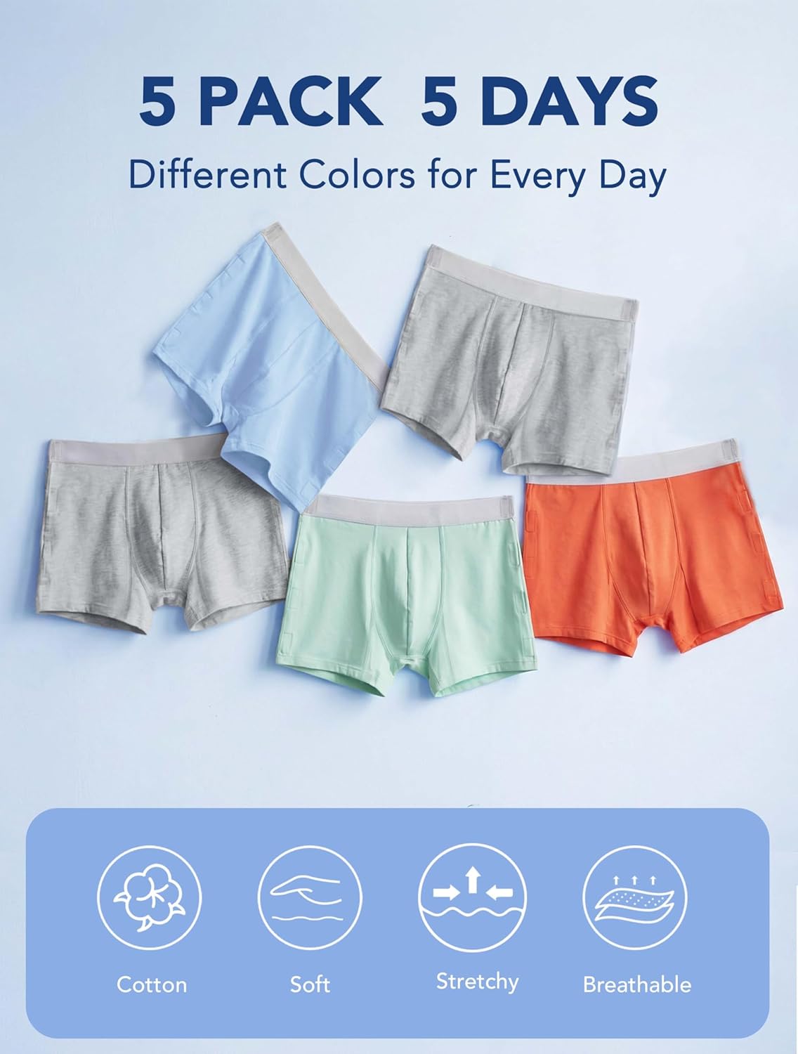 TIICHOO Incontinence Underwear for Kids Cotton Adaptive Underwear Tear Away Boxer Briefs 5 Pack