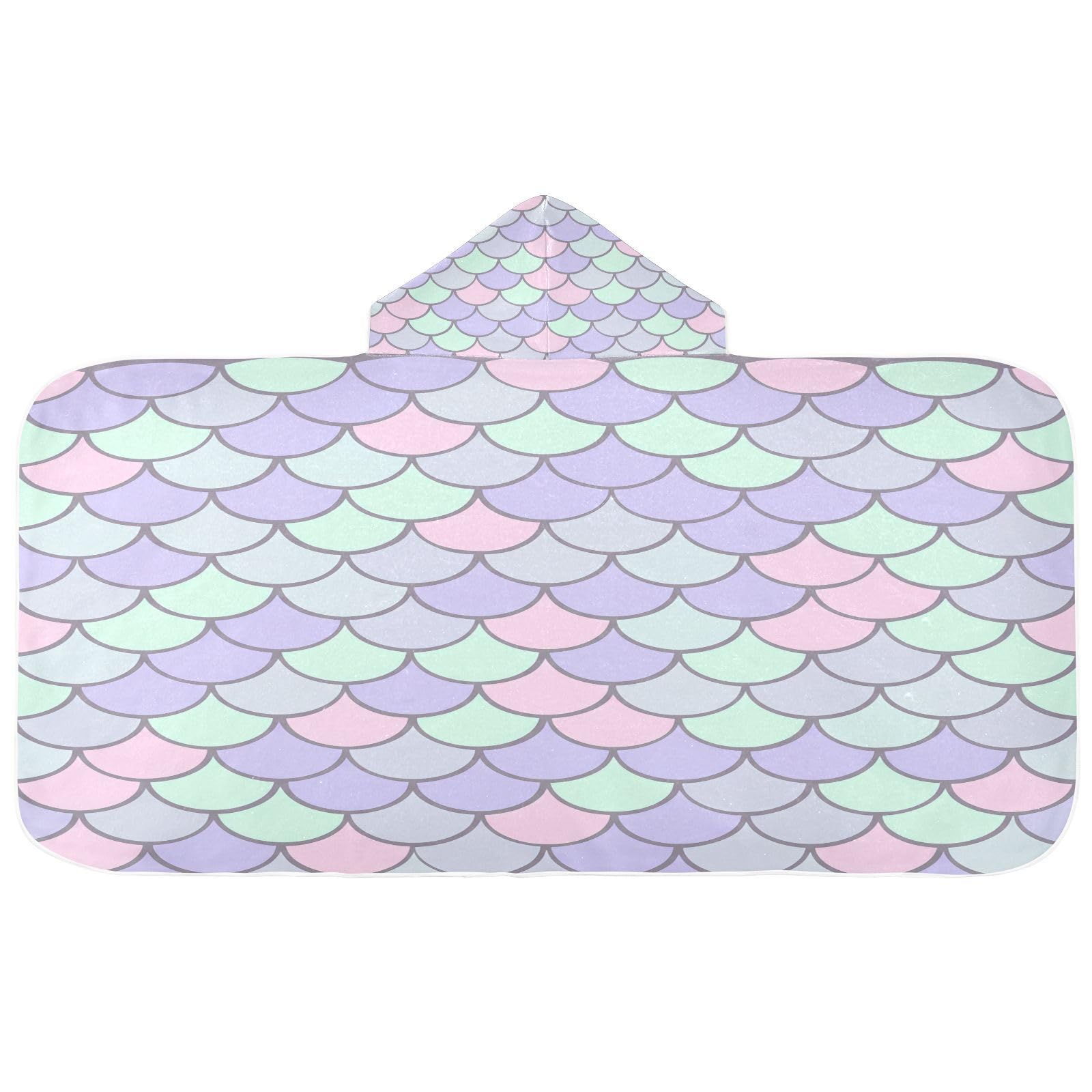 Nesatuwa Hooded Towel for Kids,Beautiful Mermaid Scales Kids Beach Bath Towels Soft Absorbent Quick Dry Poncho Towel for Girls Boys