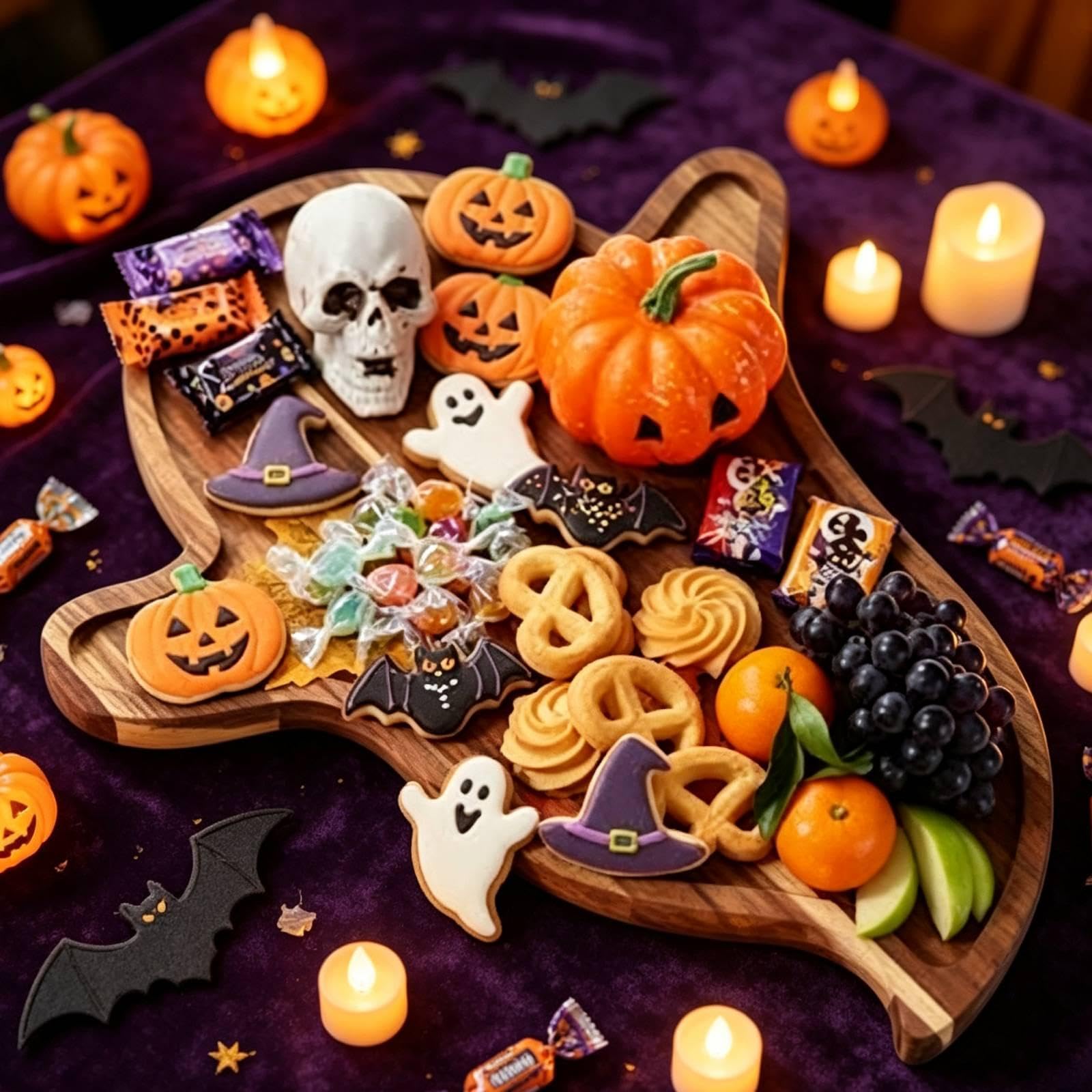 Bandeja Madera para Servir, decoración Halloween, Tabla Decorativa, Bandeja para Comida, Plato para la Mesa del Comedor, Mesa Carne