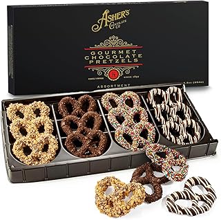 Asher's Chocolates, Chocolate Covered Pretzels Gift Box Basket, Holiday Assortment of Pretzels, Twelve Decorative Pretzels for Gifting, Small Batches of Kosher Chocolate, Family Owned Since 1892 (Milk & Dark)