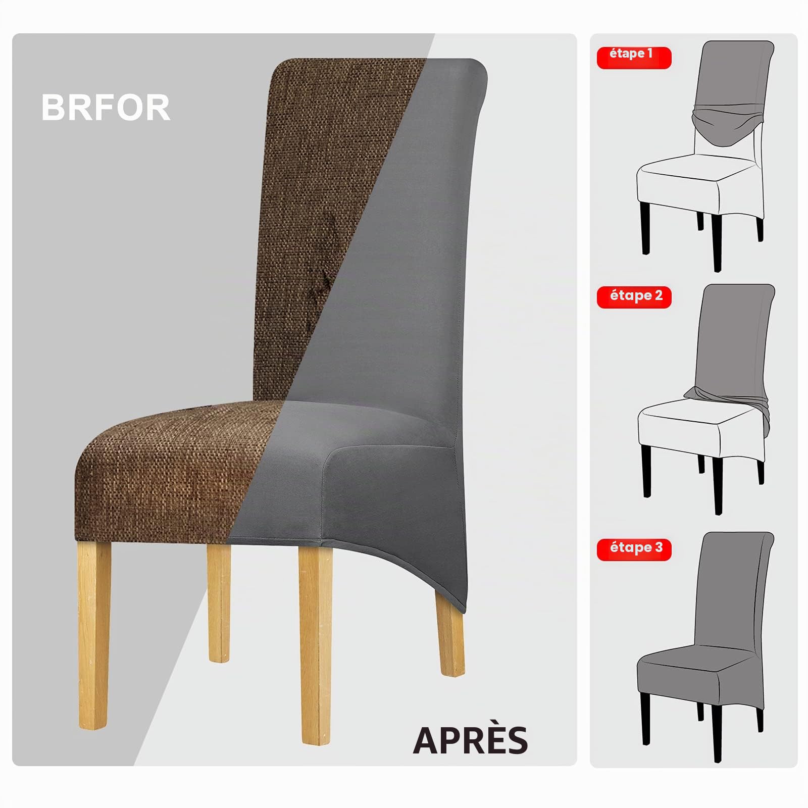 Housses de Chaise à Dossier Haut Extensibles Tissu Spandex Élastique Housse de Chaise Housse de Siège Housse Amovible pour Maison Salle à Manger Cuisine Hôtel Gris Foncé 6 Pièces