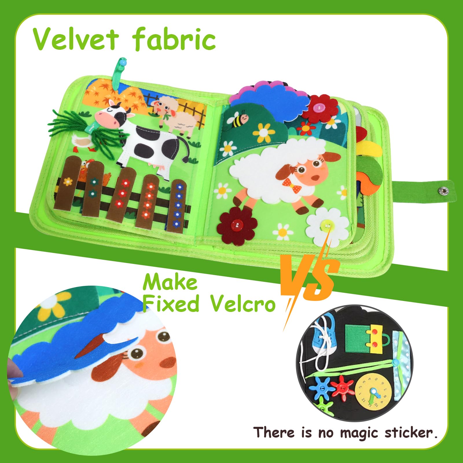 Montessori Busy Book per Bambini 1-3 Anni Libro Sensoriale Feltro Quiet Book Portatile