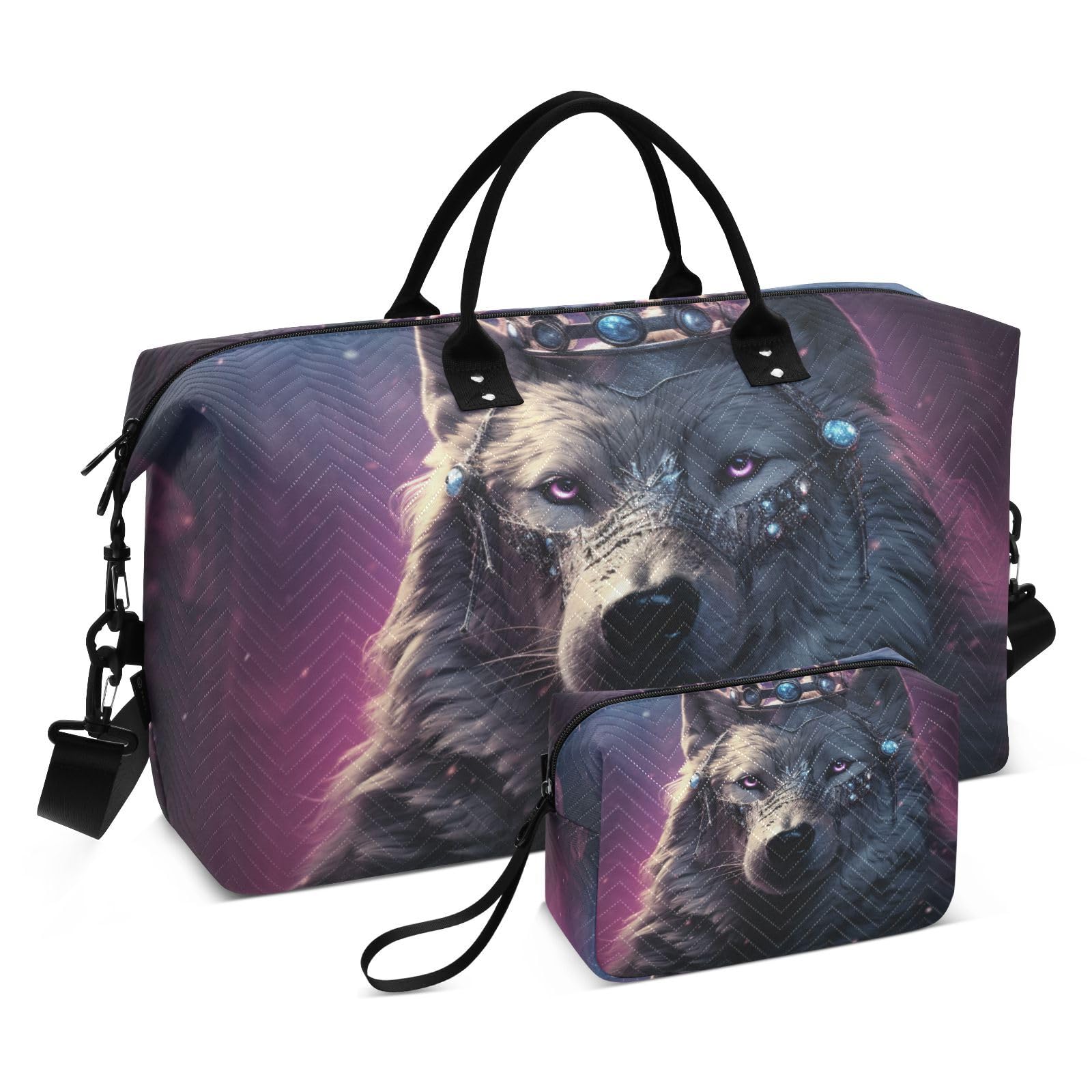 Cool King Wolf Sports Swim Gym Bag Weekender Duffel Travel Bags Handbag with Makeup Storage Bag for Girls Men