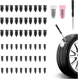 60PCS Tire Plug Kit,Self-Service Flat Tire Repair Kit Including Screwdriver,Upgraded Thickened Adhesive-Covered Tires Repair Screws for Sudden Flat Tyres Emergencies (60PCS)