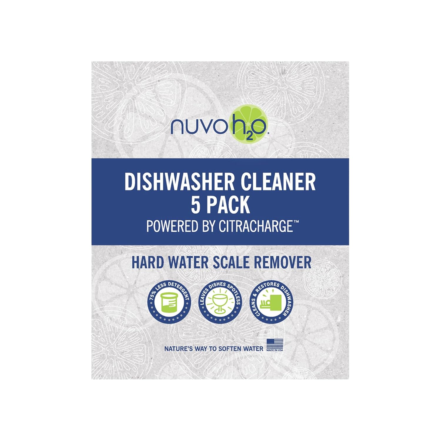 NuvoH2O CitraCharge Dishwasher Cleaner Packs Removes Limescale Hard Water Spots Calcium Deposits All-Natural Citrus Formula Safe for Dishwashers