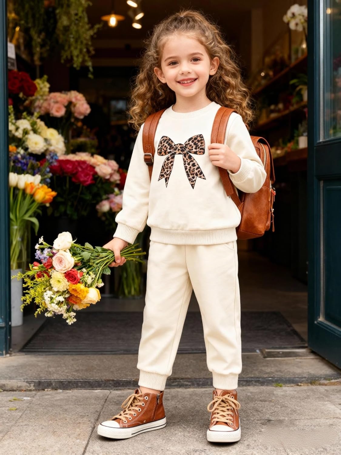 ESHOO Toddler Girl Clothes 2 Piece Leopard Outfits Long Sleeve Sweatshirt Pants Tracksuit Fall Winter Clothing Set 2-7T - Image 4