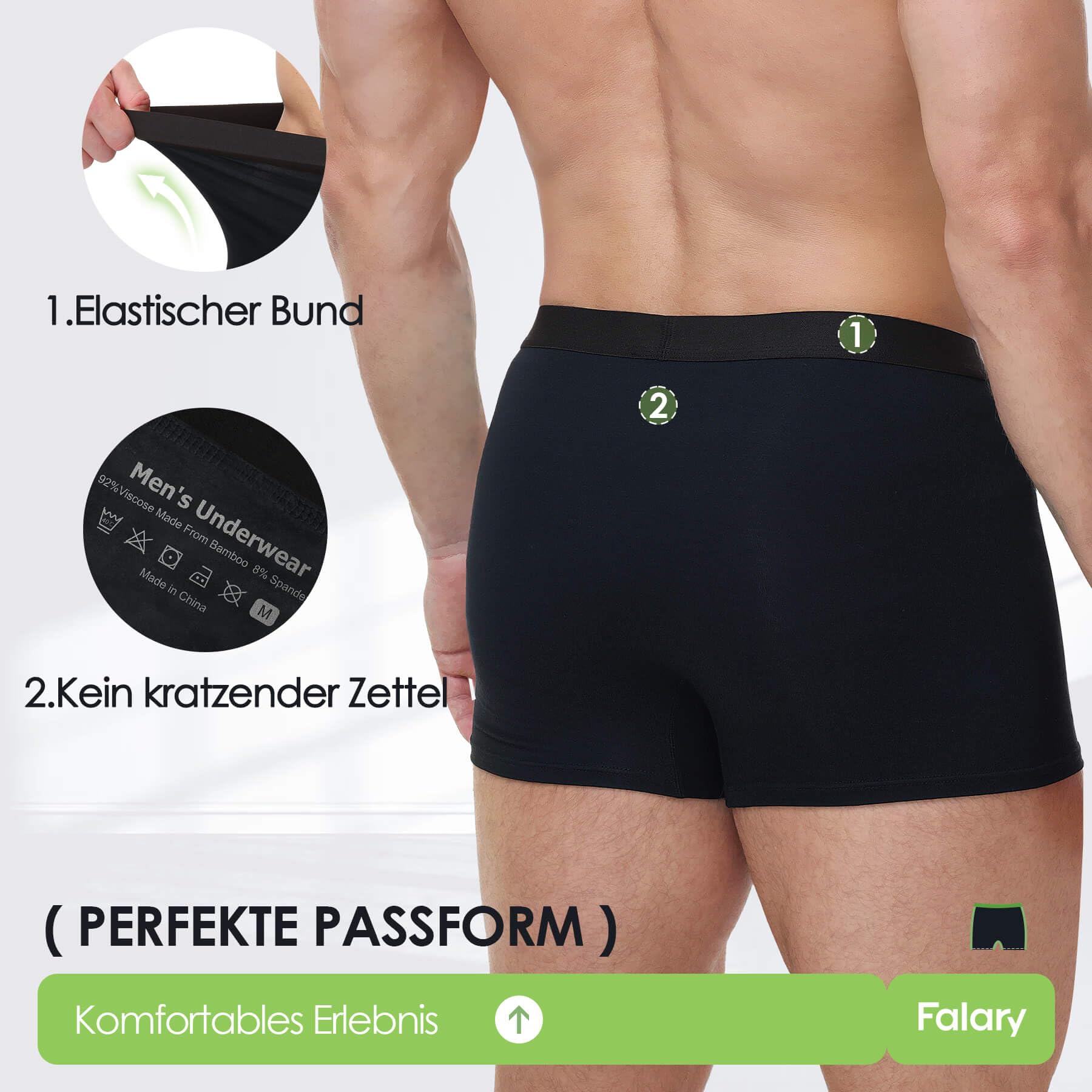 FALARY Boxer Uomo bambù 6/12 Paia Intimo Uomo Morbido e Traspirante | 92% viscosa di bambù, 8% elastan, morbido, traspirante, assorbe l'umidità, non si arrotola, senza etichetta