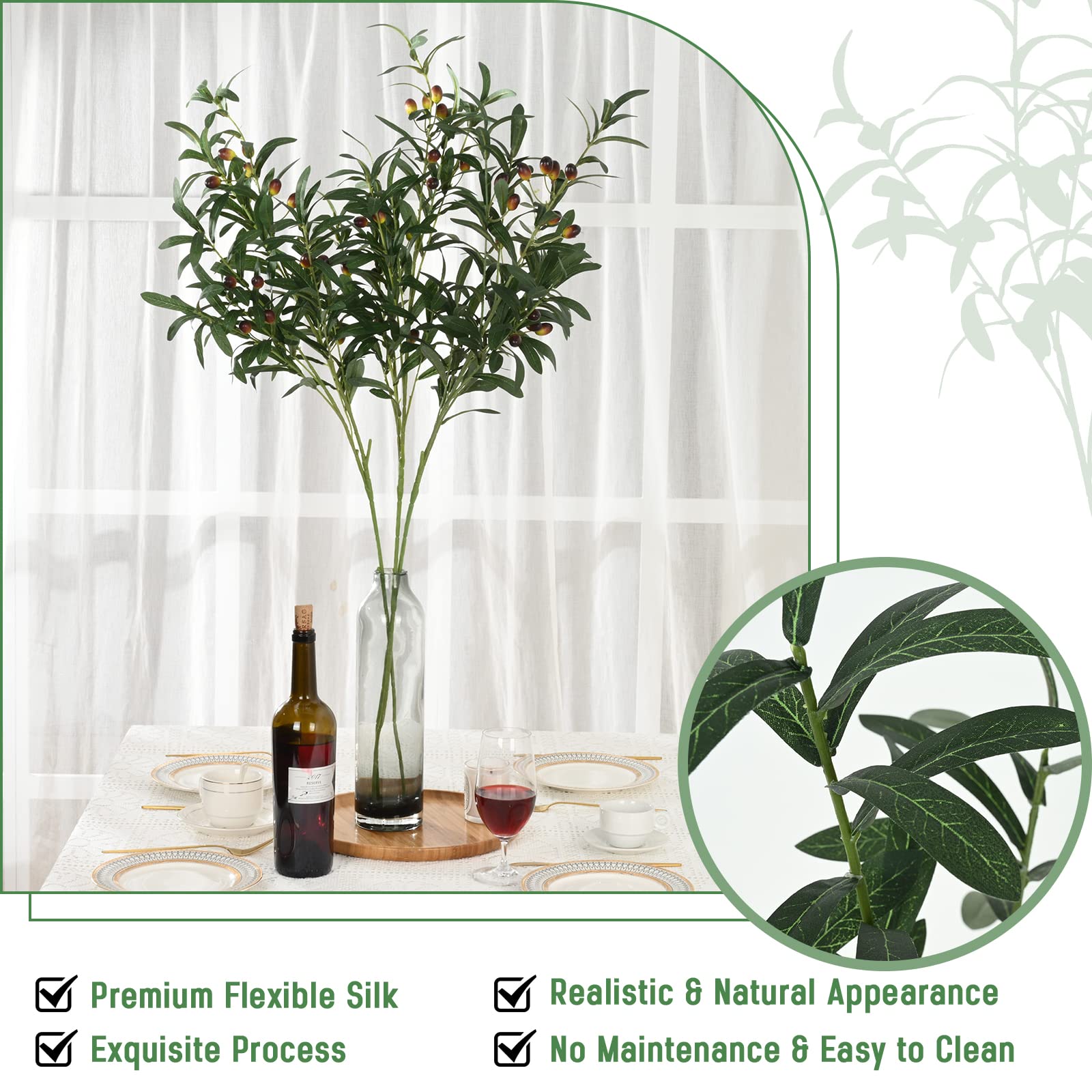Waipfaru 3 Ramas de Olivo sintético de 39 Pulgadas para jarrones, Ramas de Olivo con Aceitunas realistas, Tallos de vegetación Artificiales Altos para centros de Mesa, arreglos Florales, jarrones