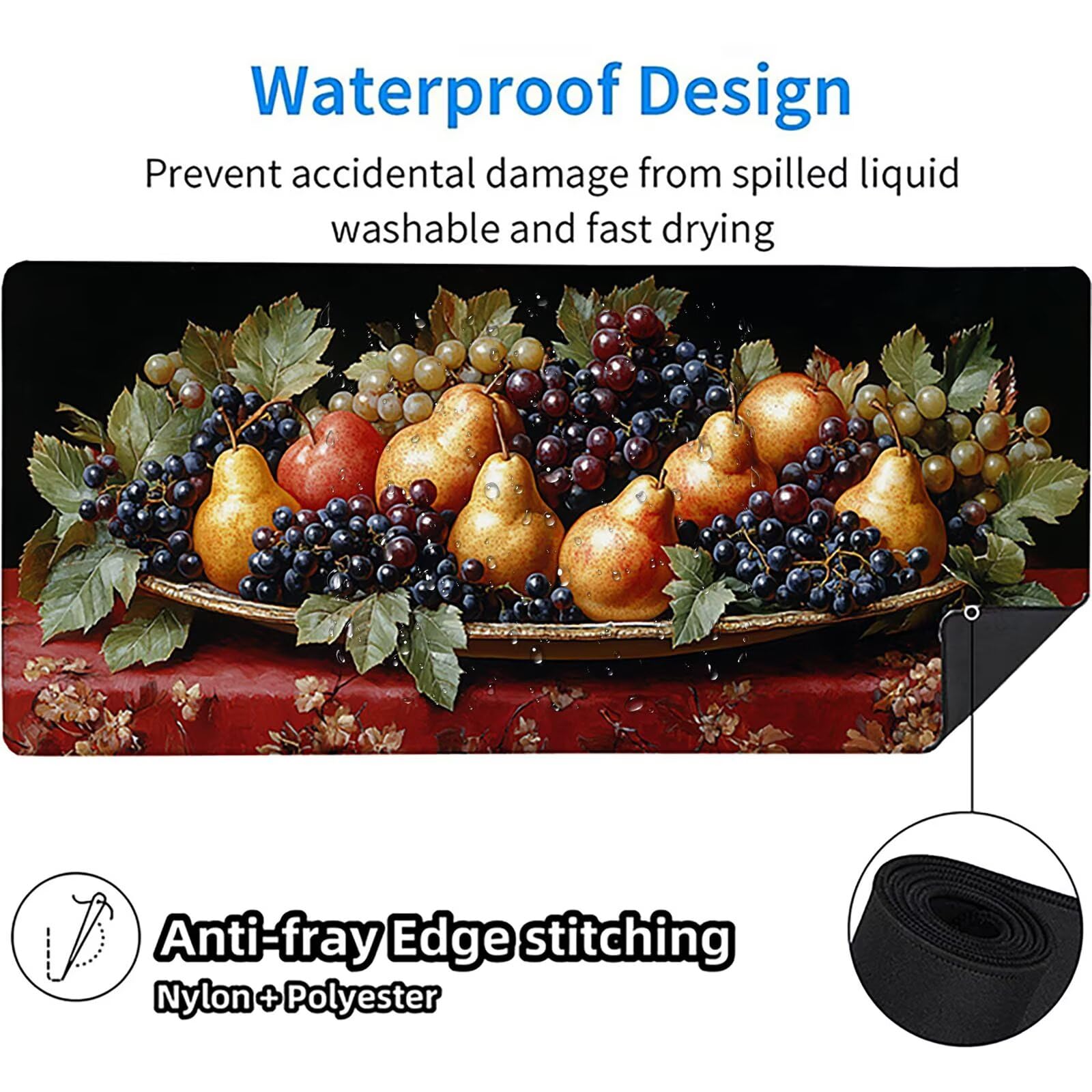 Tappetino Mouse XXL Uva, Frutta Gaming Tappetino Scrivania 1200x600x3mm, Mousepad Grande con Base in Gomma Antiscivolo, Sottomano Scrivania con Bordi Cuciti, Ufficio Accessori Gaming, per PC 0-4040