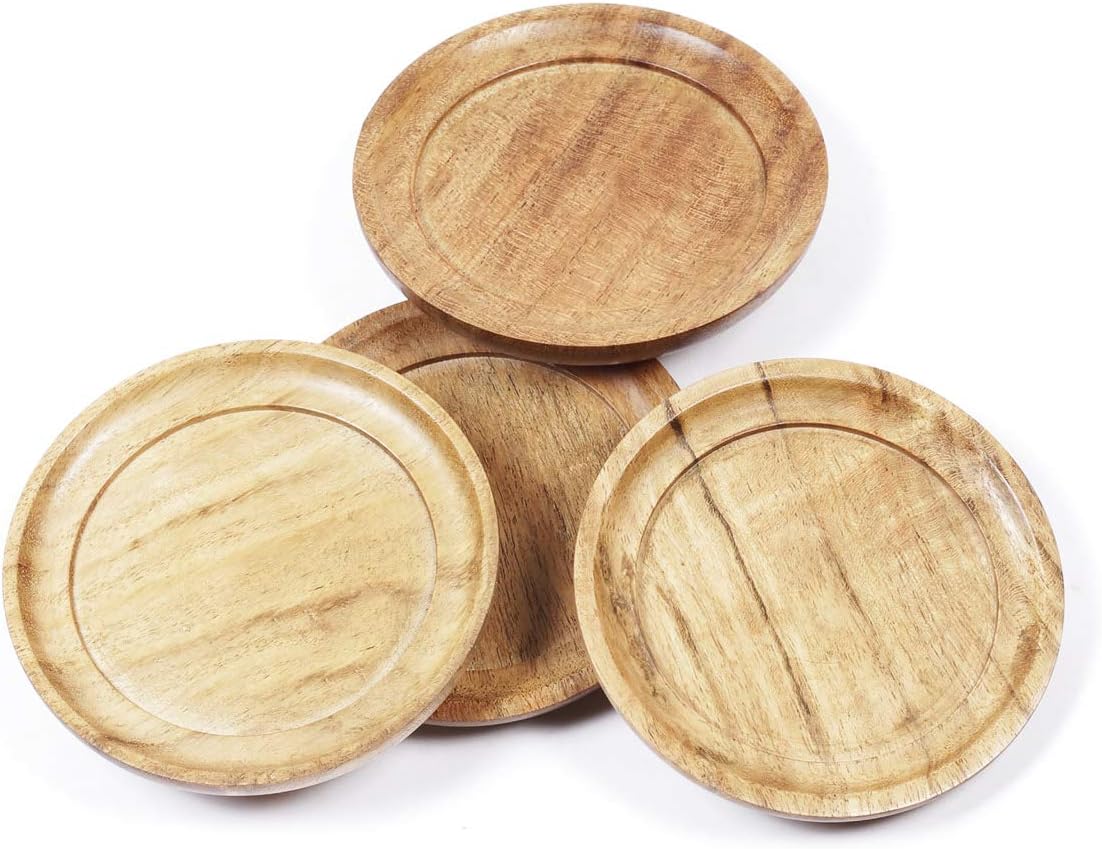 Valentine's Day Gifts Set of 4 Wooden Coasters for Tea & Coffee Cups Mugs, Beverages, Glass Drink Mats Wooden Coaster Home Decor (Round)