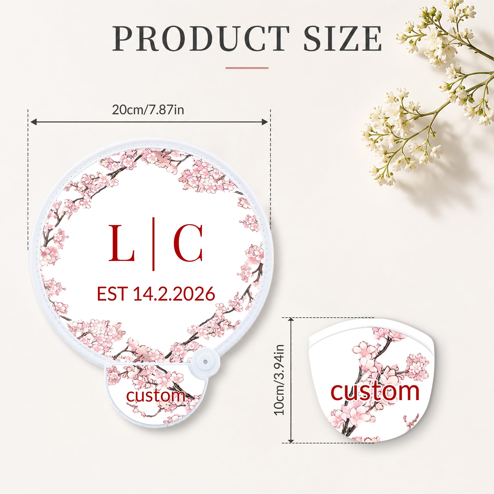 50 Piezas Abanicos Redondos Plegables Personalizados, Portátil Abanico Personalizado para Boda con Foto y Texto, Detalles de Boda para Invitados, Regalo en Eventos al Aire Libre y Fiestas