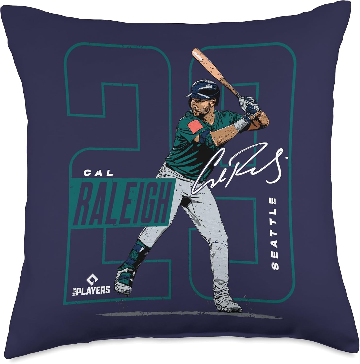 Cal Raleigh | Seattle MLB Baseball Players | MLBCRA202M Throw Pillow