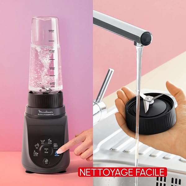 Moulinex Blend Up Essential, Mini blender, 800 W, 6 programmes automatiques, Glace pilée, Nettoyage automatique, Gris foncé, LM1EHBF0 - 4