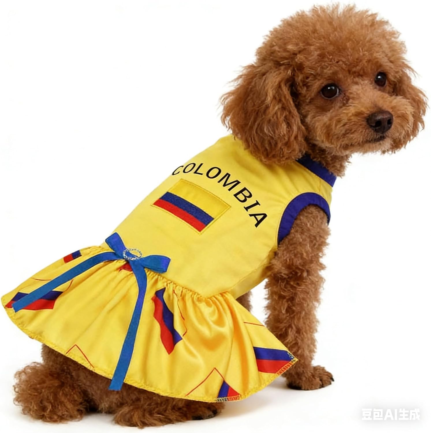 Petitebella Colombia & Flag Puppy Dog Dress (Yellow/Flags, Small)