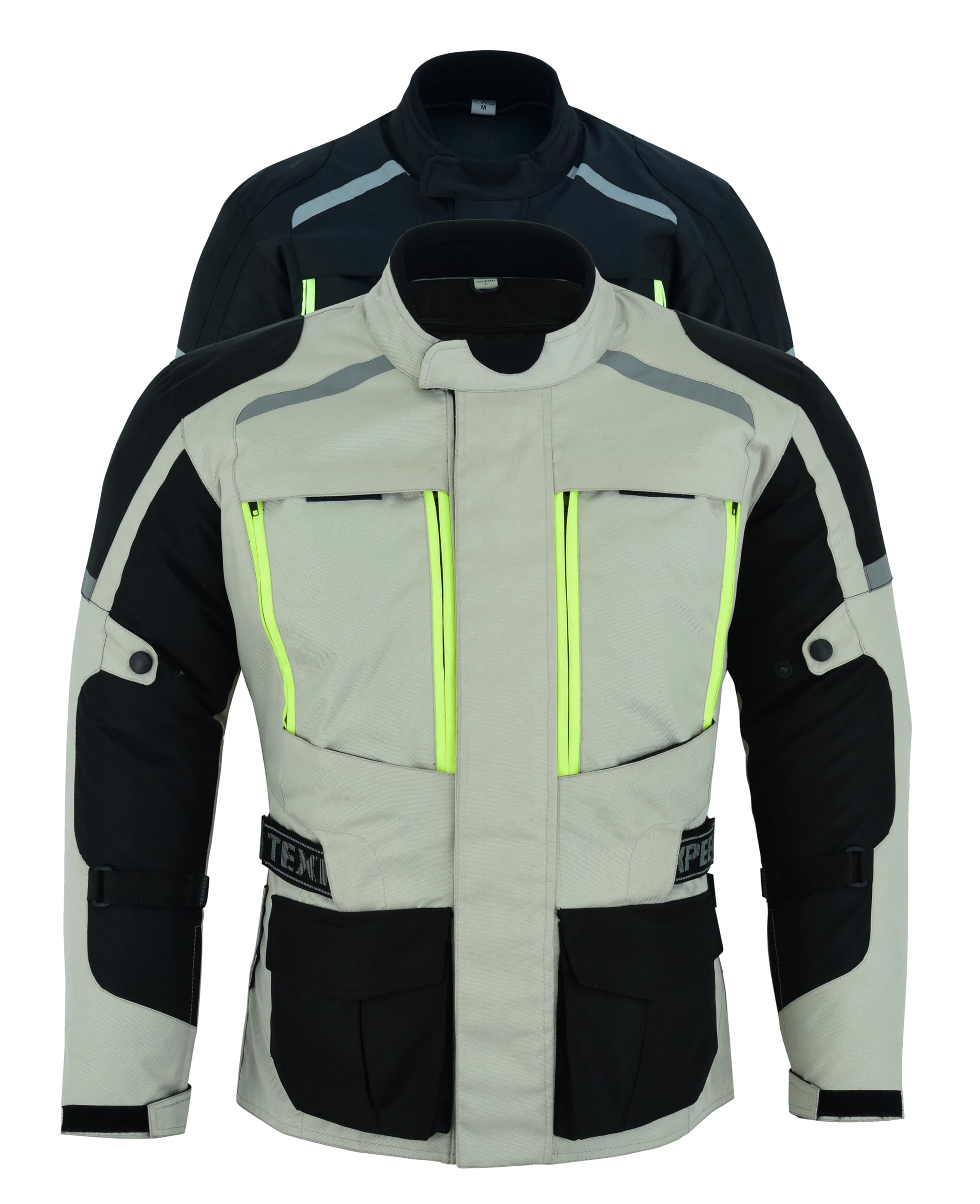Texpeed Chaqueta moto hombre 4 estaciones con protecciones - Impermeable de motociclista con armadura CE (EN 1621-1) - Verano/invierno Gris/Blanco - XL