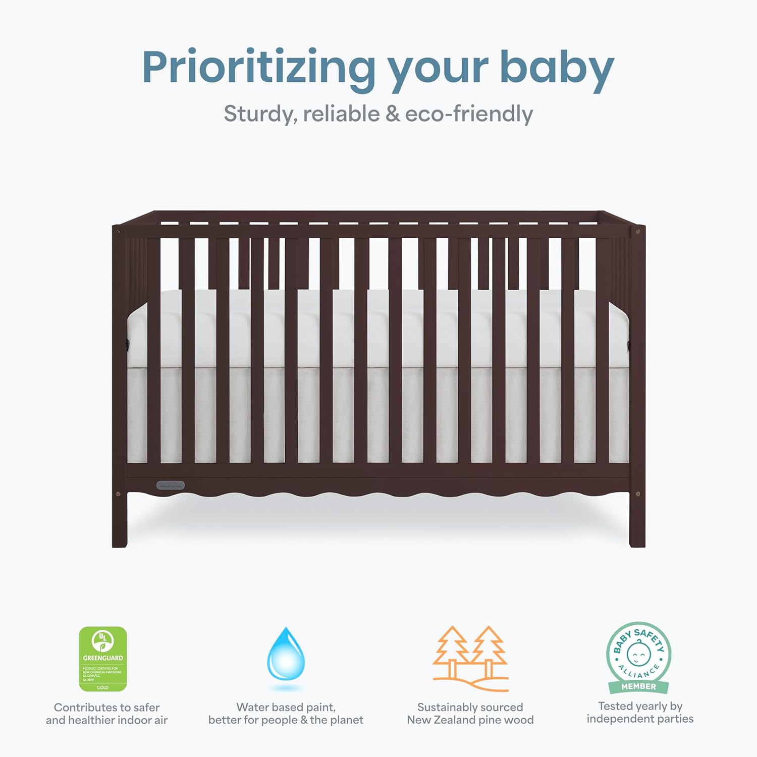 Dream On Me Synergy Wave 5-in-1 Convertible Crib in Chocolate Chip, JPMA & Greenguard Gold Certified, Converts from a Baby Crib to a Toddler Bed, Daybed, and Full-Size Bed