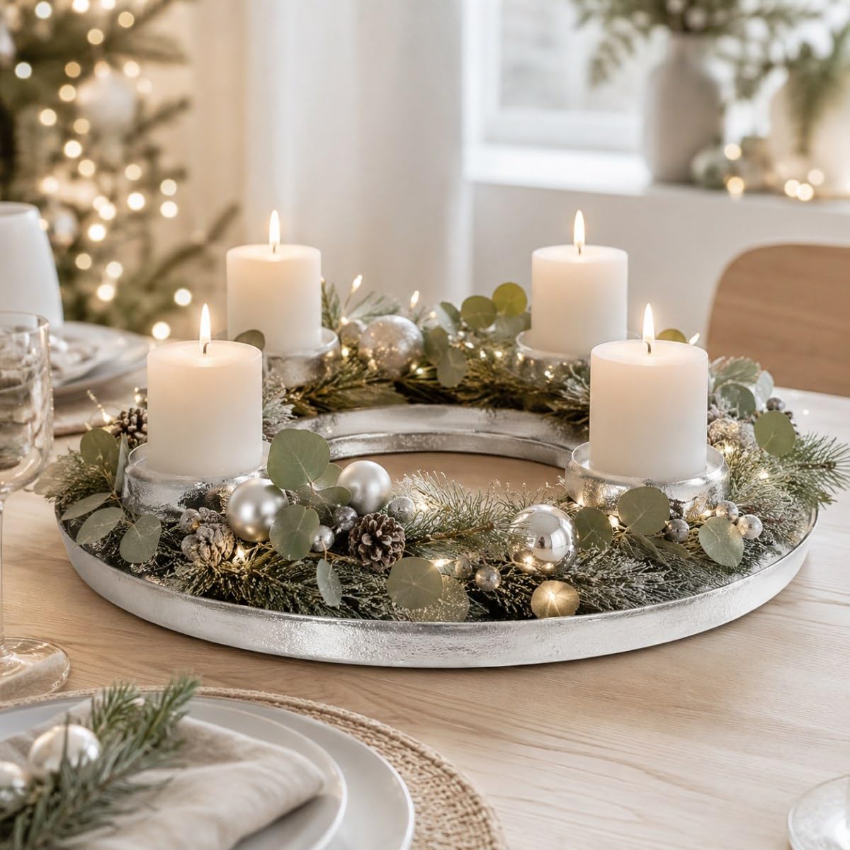 Riffelmacher Adventskranz Ringförmig Ø 40 cm | Silberfarben | 24131