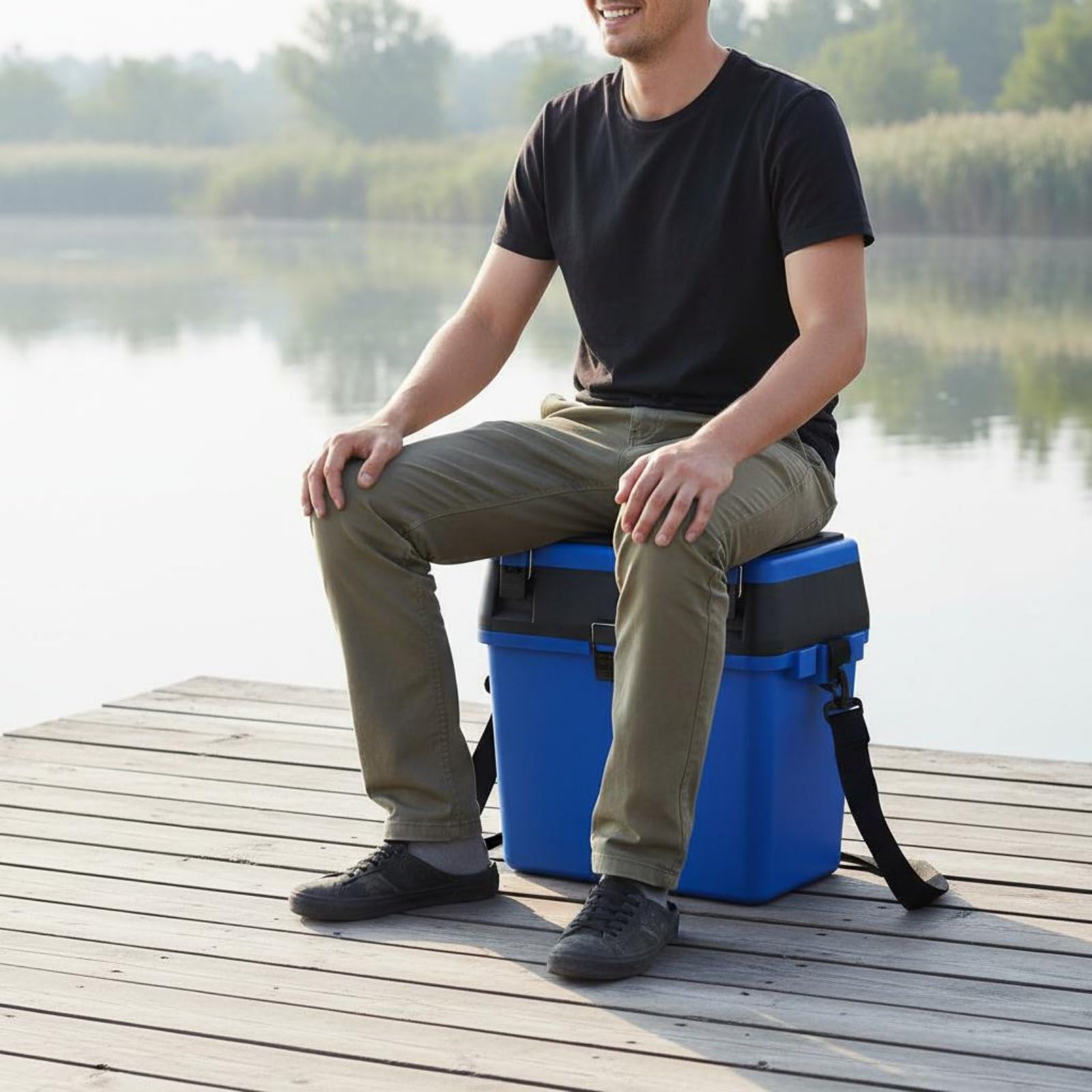 Cassetta da Pesca con Seduta Grande Capacità Sgabello Contenitore da Pesca Ampio Vano Superiore Valigetta Porta Minuterie, Blu